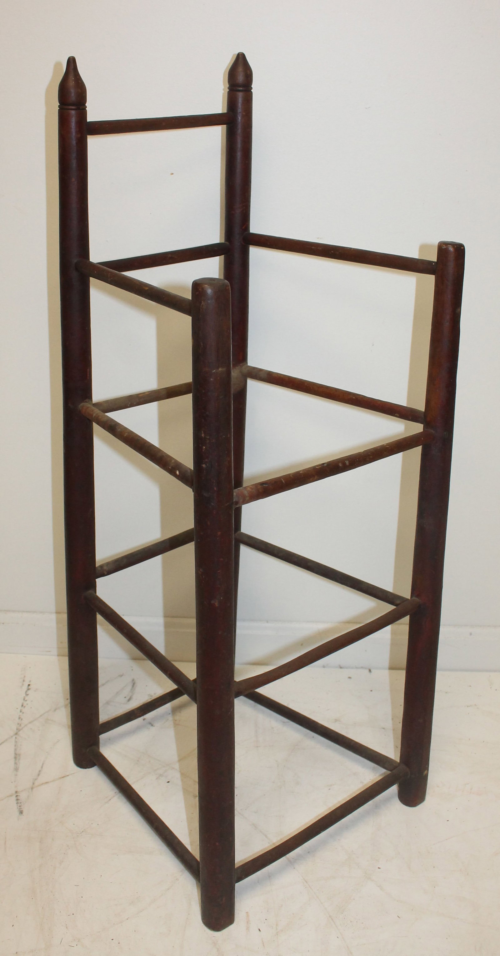 18thC youth chair in red paint - as found - no seat: 18thC youth chair in red paint - as found - no seat