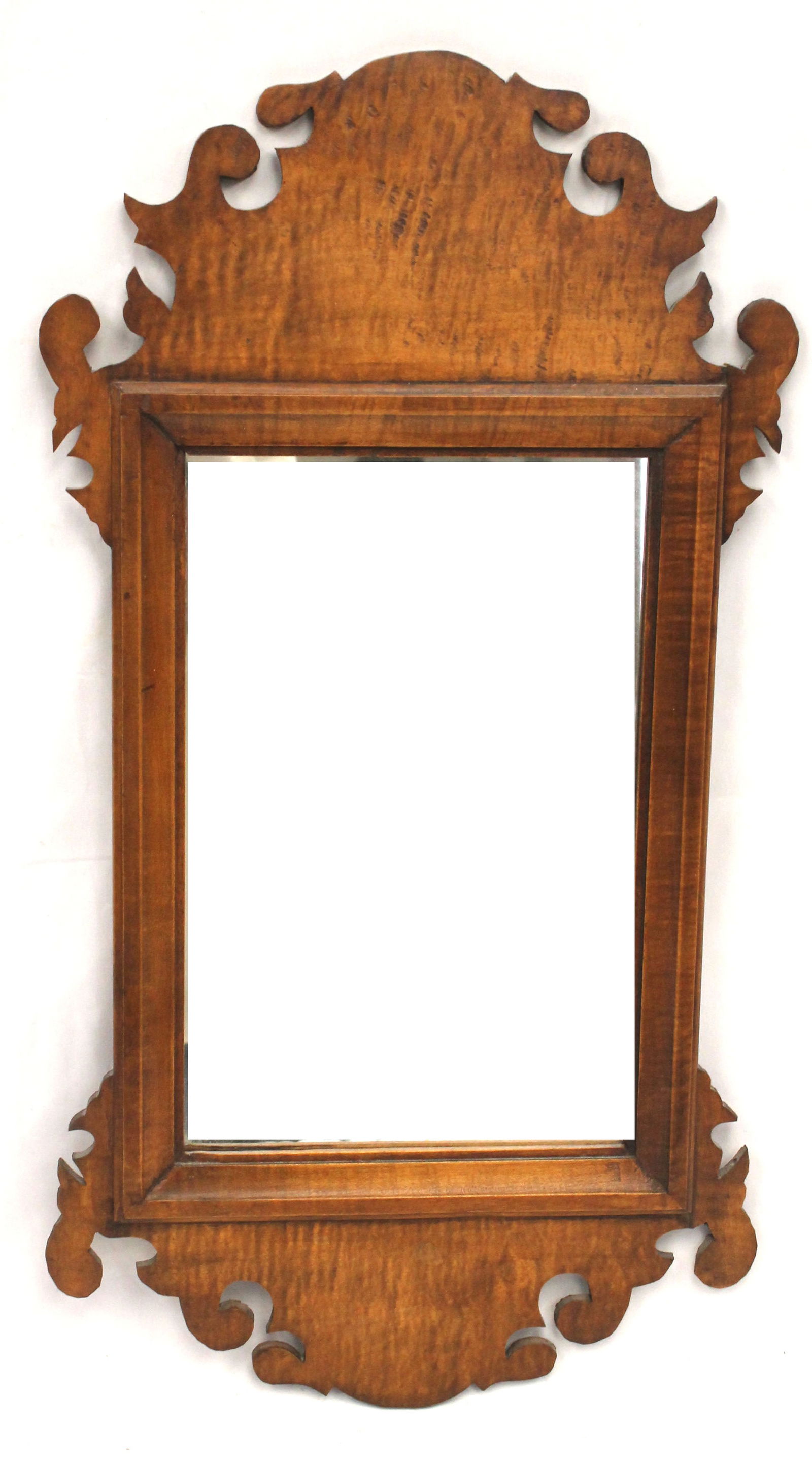 QA style tiger maple mirror by Eldred Wheeler Hanson, Mass - orig label on back - 22 3/4" tall x 12 (1 of 7)