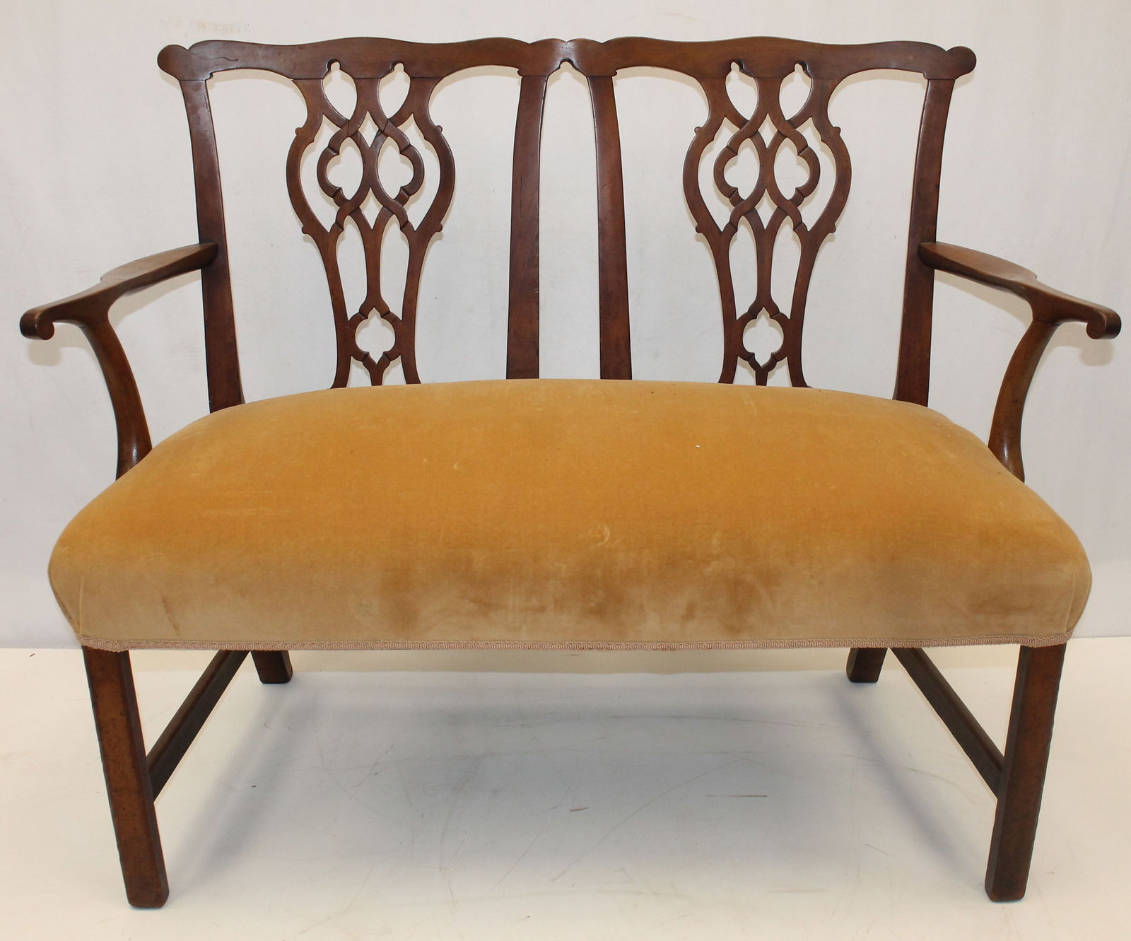 18th C English Chippendale mahogany settee - 37 1/2" tall x 46 3/4" wide x 21" deep w 20" seat (1 of 15)