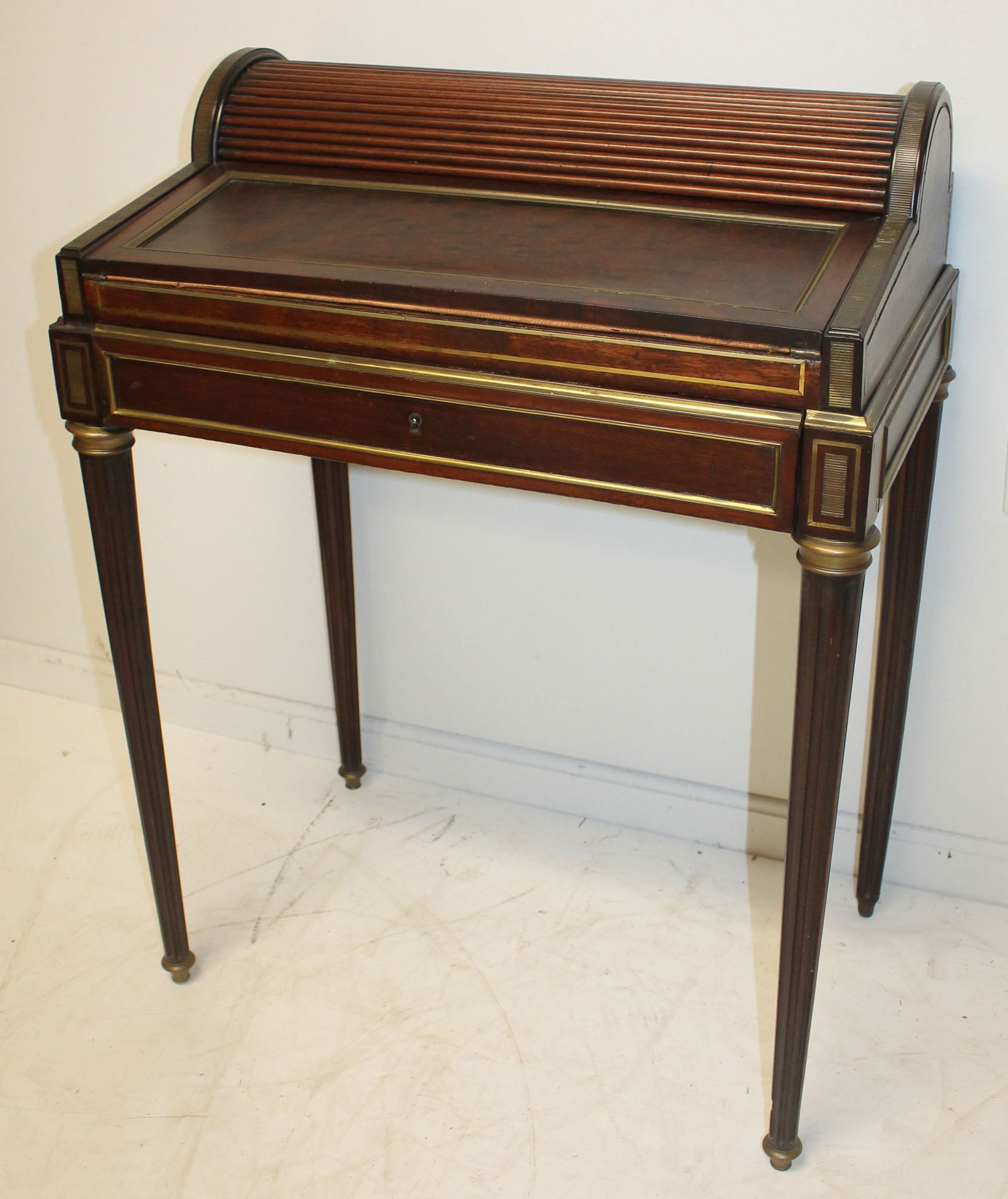 19thC walnut cylinder writing desk in the manner of Paul Sormani - 35" tall x 26 3/4" wide x 17" (1 of 8)
