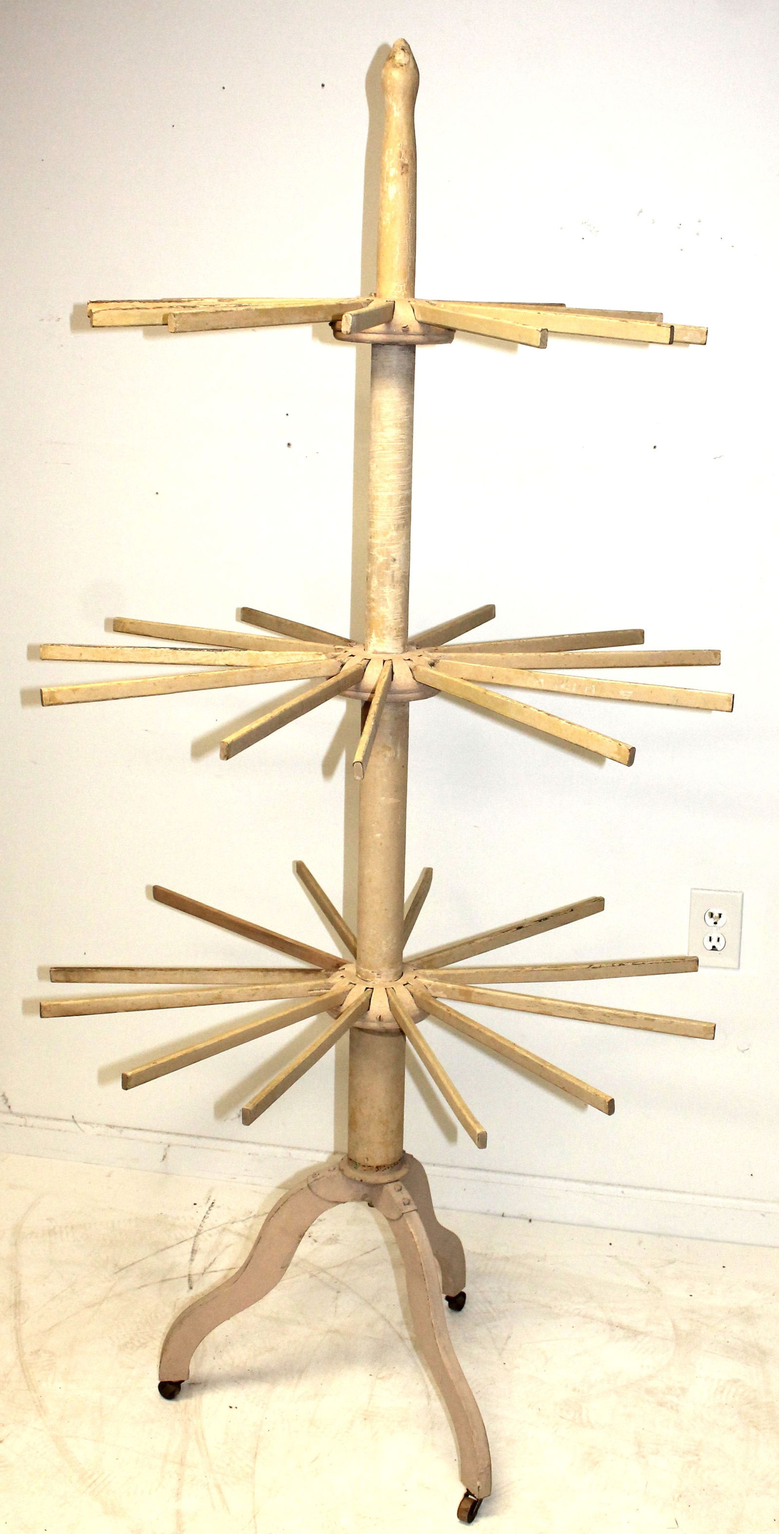 Antique drying rack with folding spindles in white paint - approx 70" tall (1 of 12)