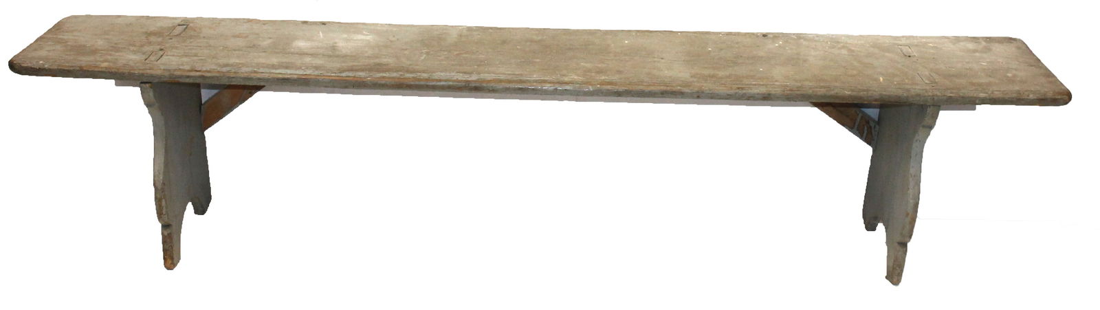 Antique long bench in blue/gray paint w mortise & tenon construction - 85 1/2" long x 18" tall x 13 (1 of 5)