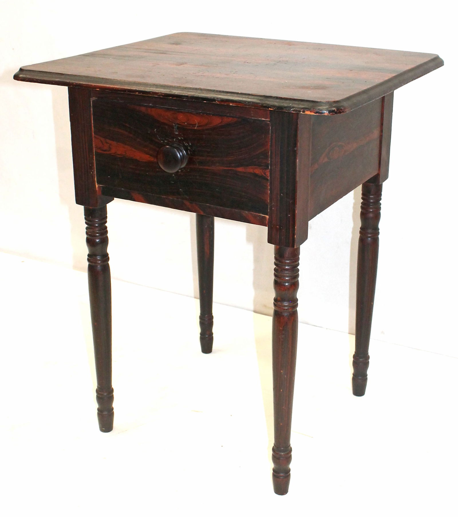 Antique red & black grain painted 1 dr table - 28" tall x 23 1/2" x 21 1/2" (1 of 5)