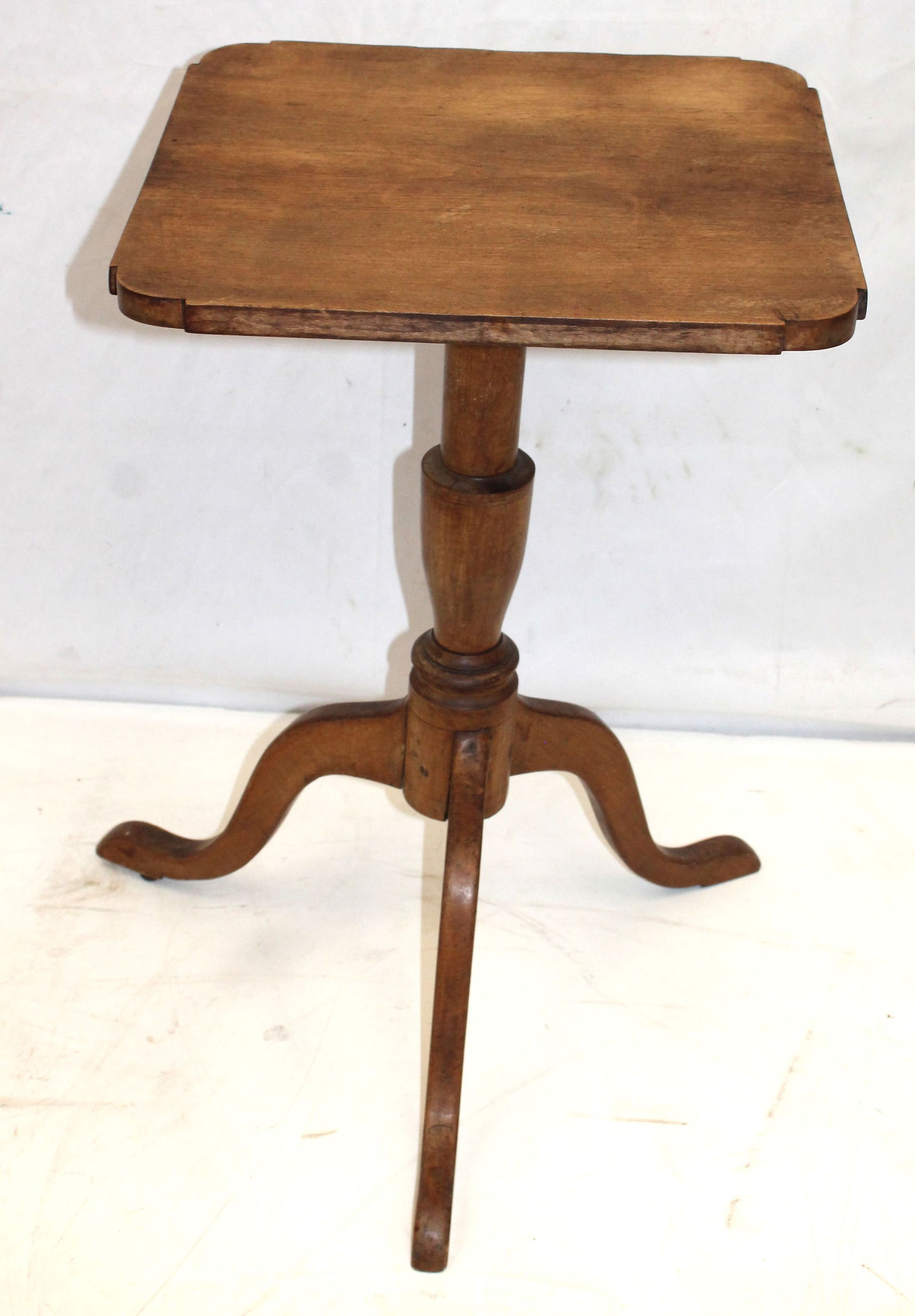 Antique cherry candlestand w shaped top & snake legs - 24 1/2" tall x 15 1/4"x15 3/4" top (1 of 4)
