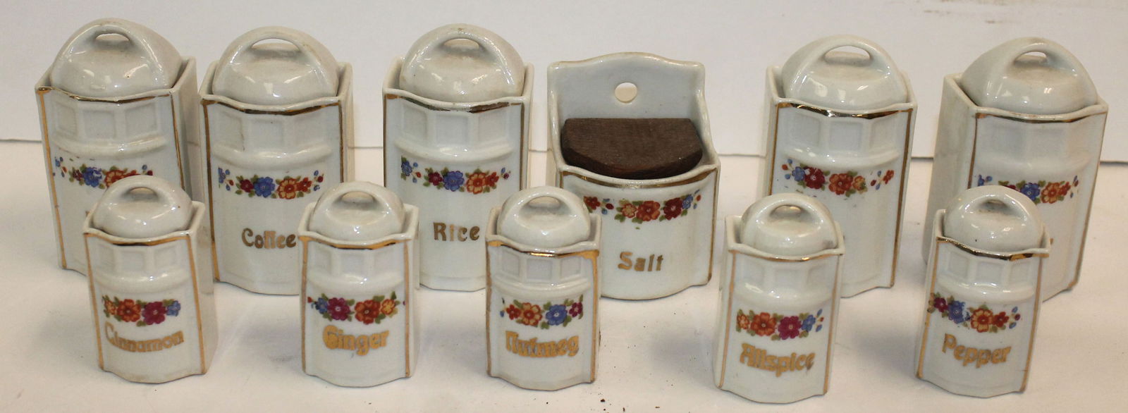 Miniature porcelain 11 pc cannister set - 2" - 3" tall (1 of 7)