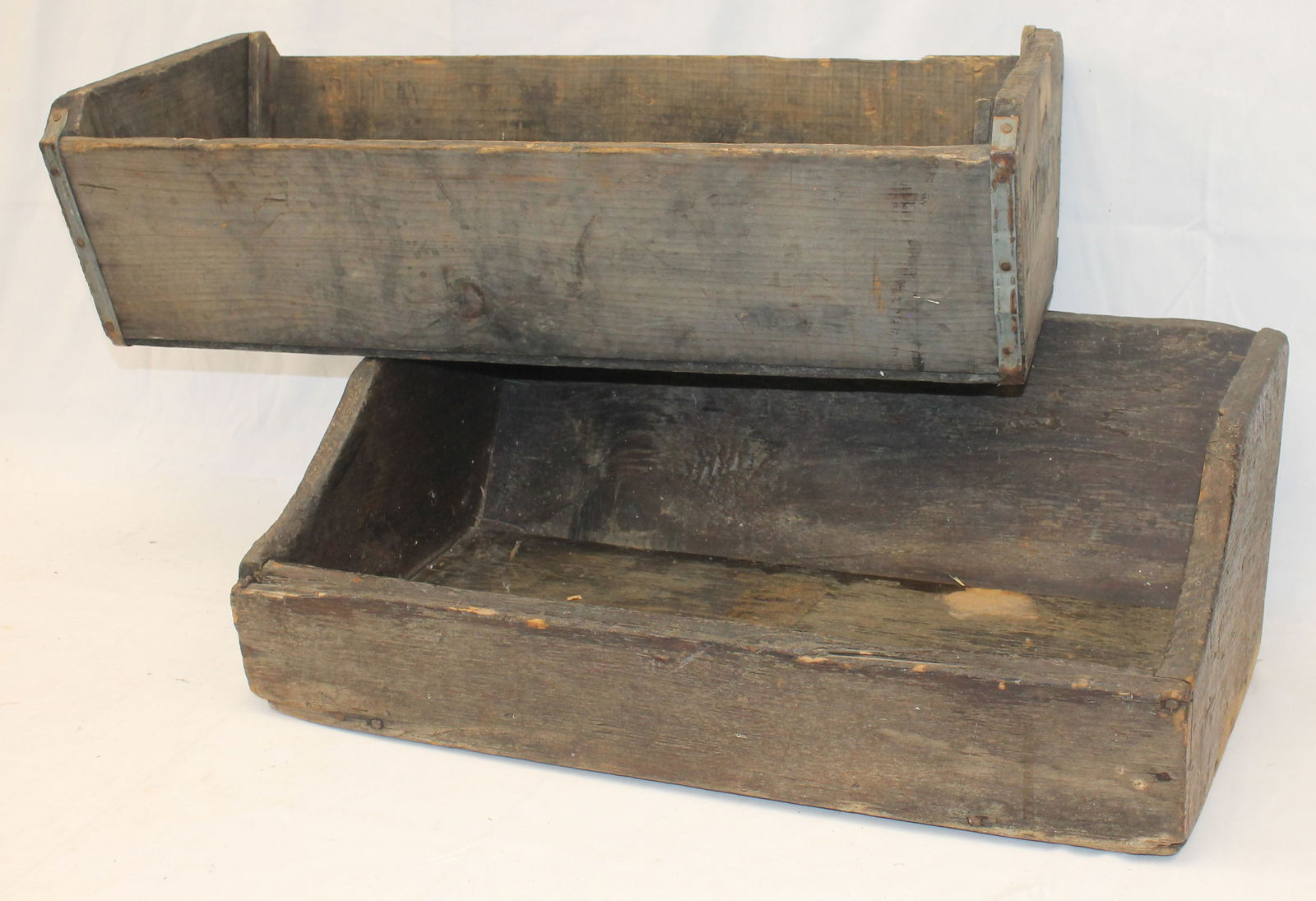 Lot of 2 antique large utility/produce boxes - incl one marked Widmer's Naples, NY - 8" tall x 28" (1 of 4)