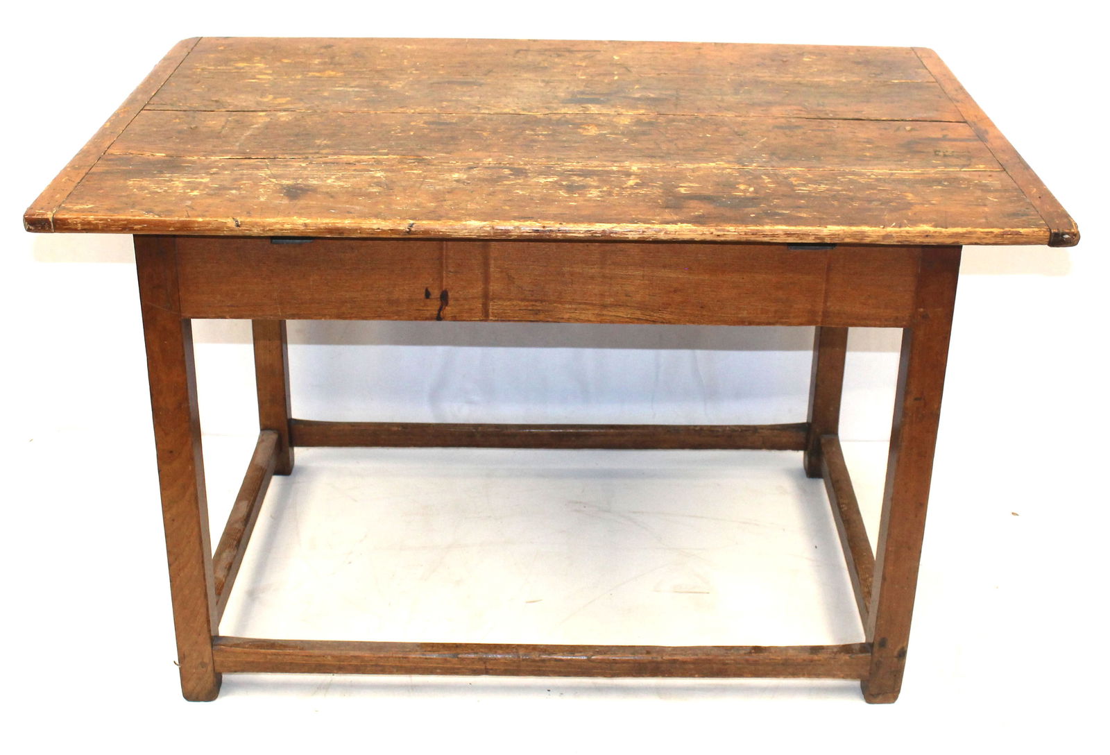19thC stretcher based tavern table w breadboard ends - 27" tall x 45" wide x 30 1/2" deep (1 of 7)