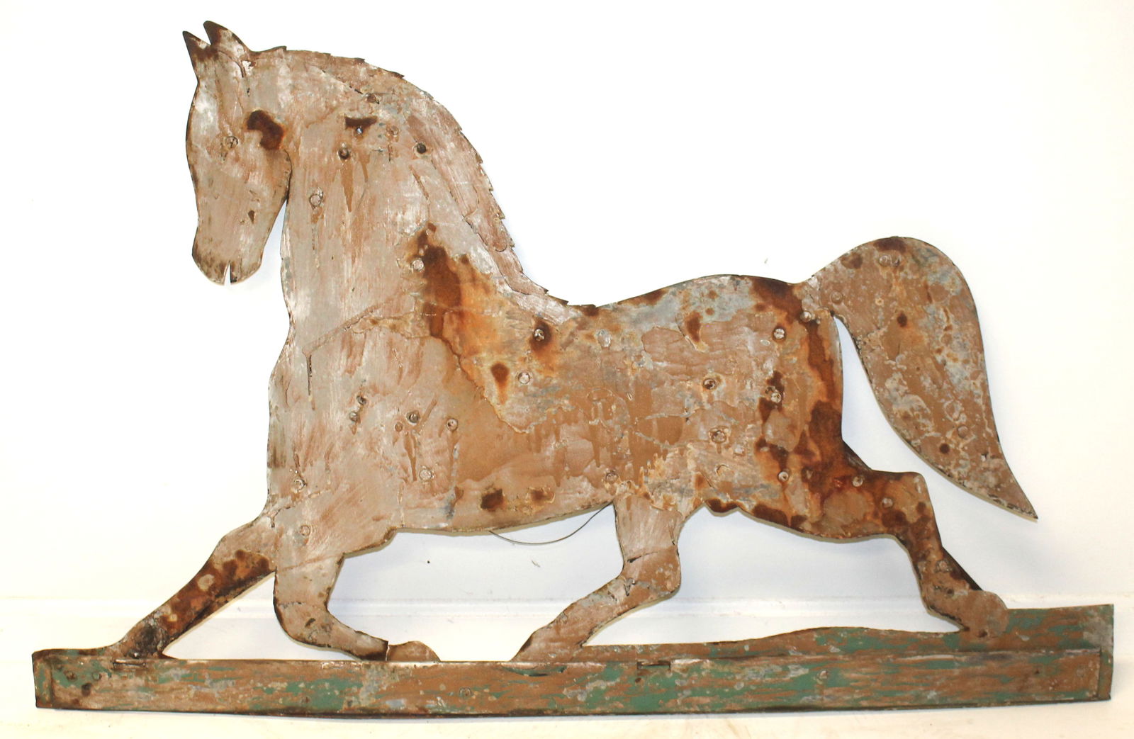 Antique sheet metal large horse weathervane w traces of old paint - 27" tall x 43 1/2" long (1 of 8)