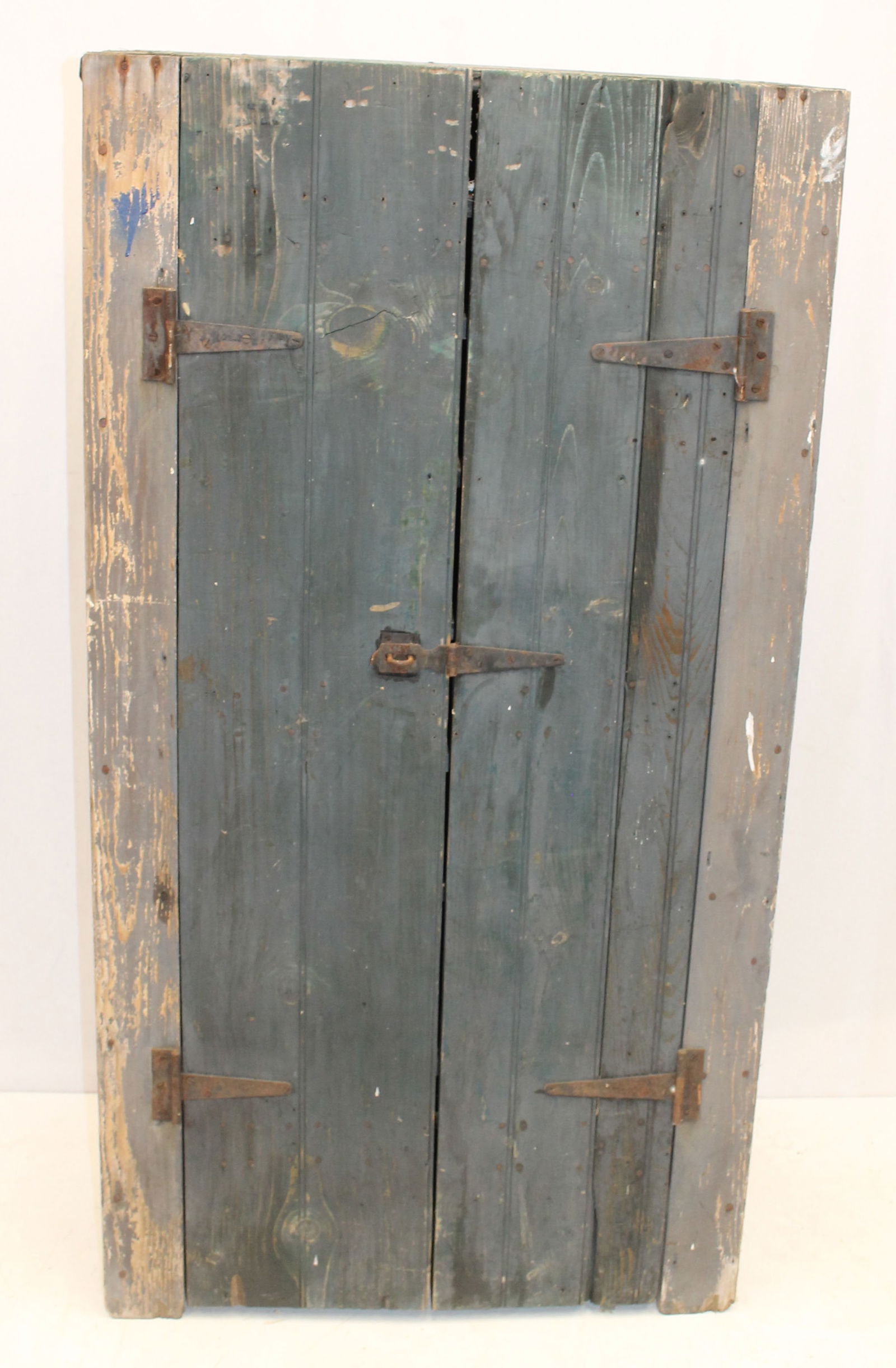 Antique blue 2 door cupboard in blue paint - 54 1/2" tall x 29" wide x 12 1/2" deep (1 of 5)