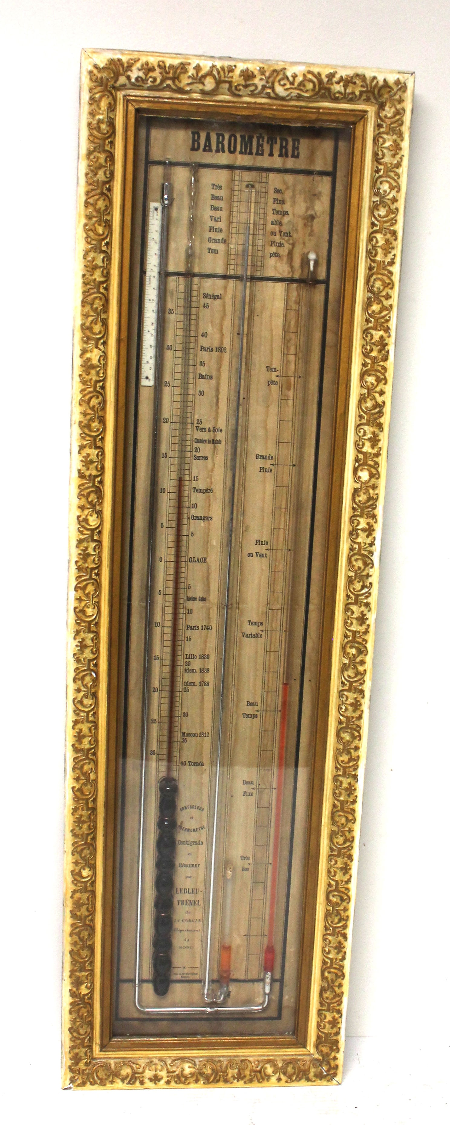 Antique French Lebleu Tenel barometer/thermometer - 38 1/2"x11" (1 of 5)