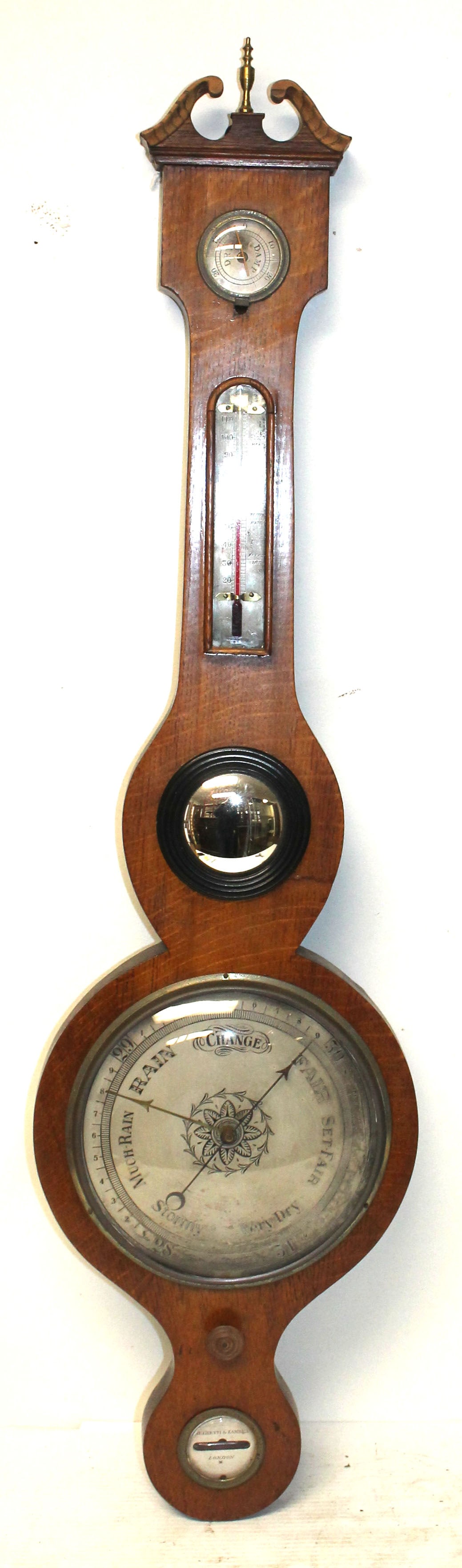 Antique oak barometer/thermometer Negrett & Zambra - 38" x 10 1/2" (1 of 10)
