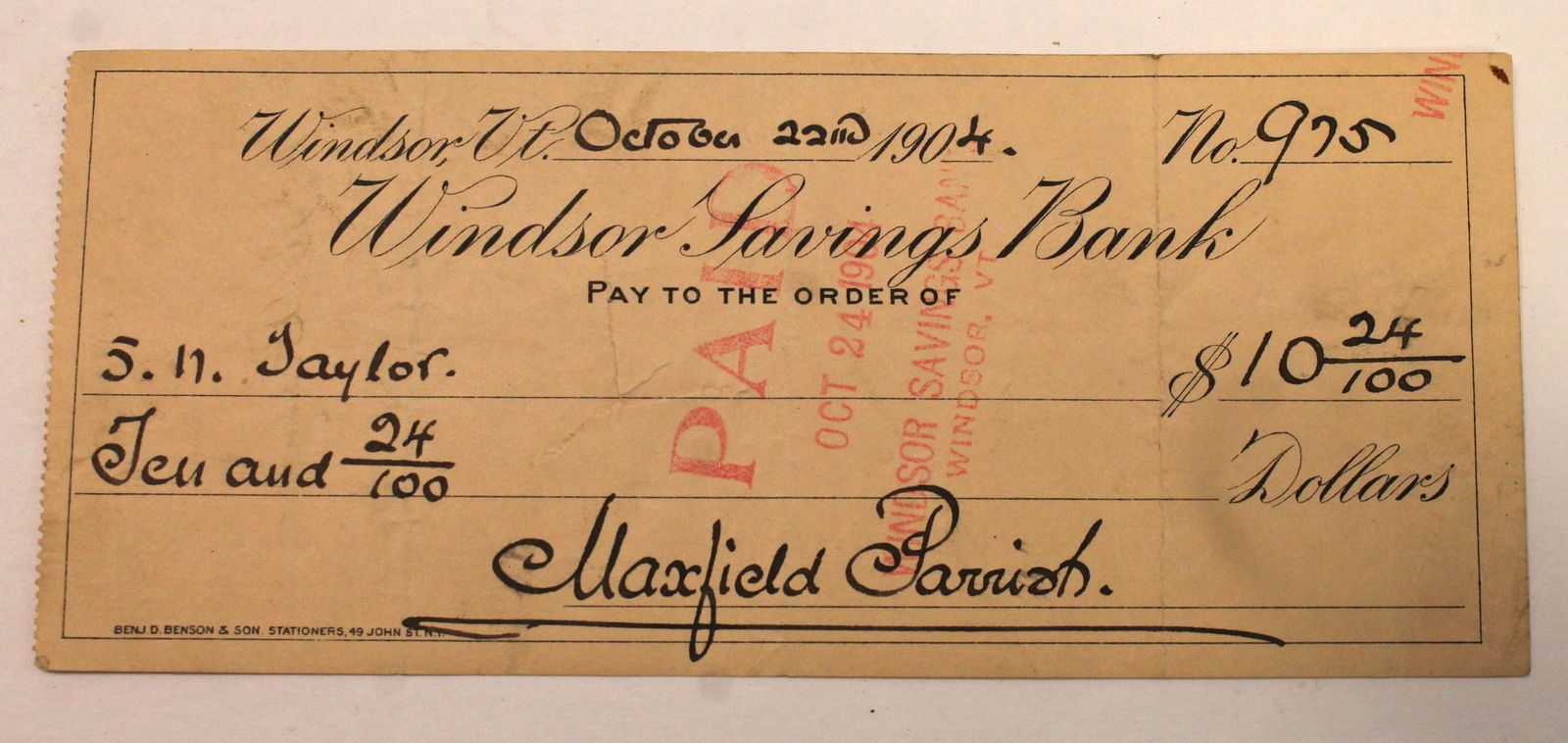 Early dated 1904 Maxfield Parrish check (1 of 6)