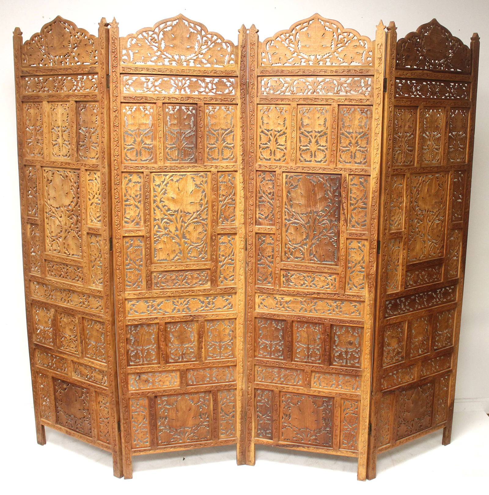 Carved wood 4 panel dressing screen - 60" tall x 82" wide (1 of 12)