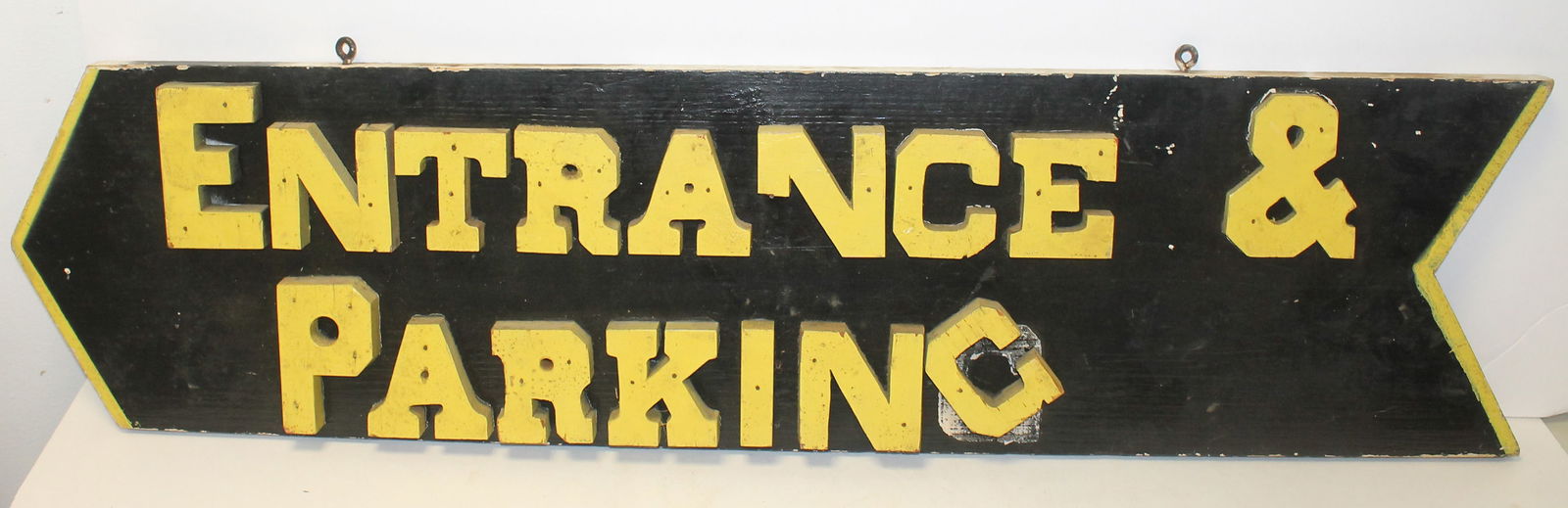 Double sided wooden painted sign "Rings Lodge" on one side & "Entrance & Parking" on the other side- (1 of 4)