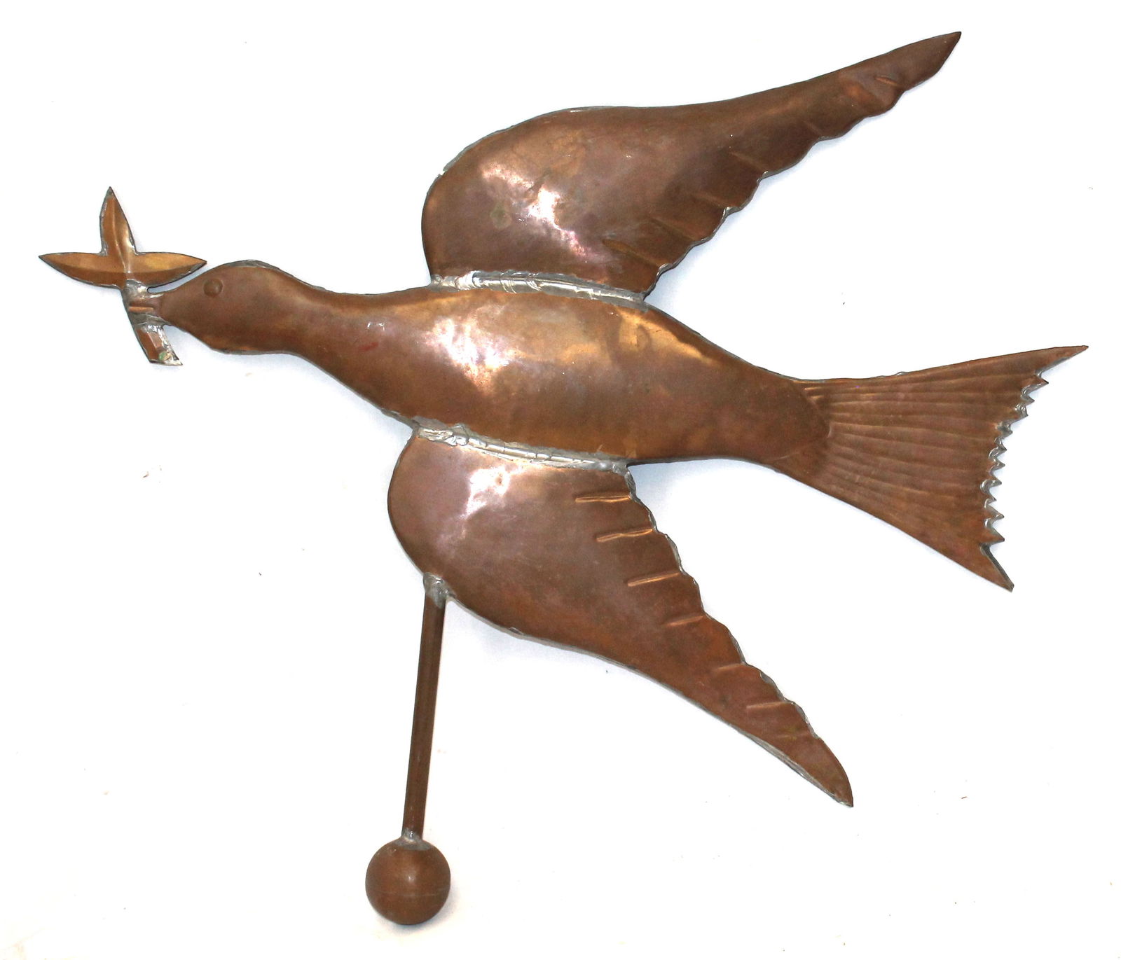 Whimsical copper flying bird weathervane - 22 1/2" tall x 24" (1 of 7)