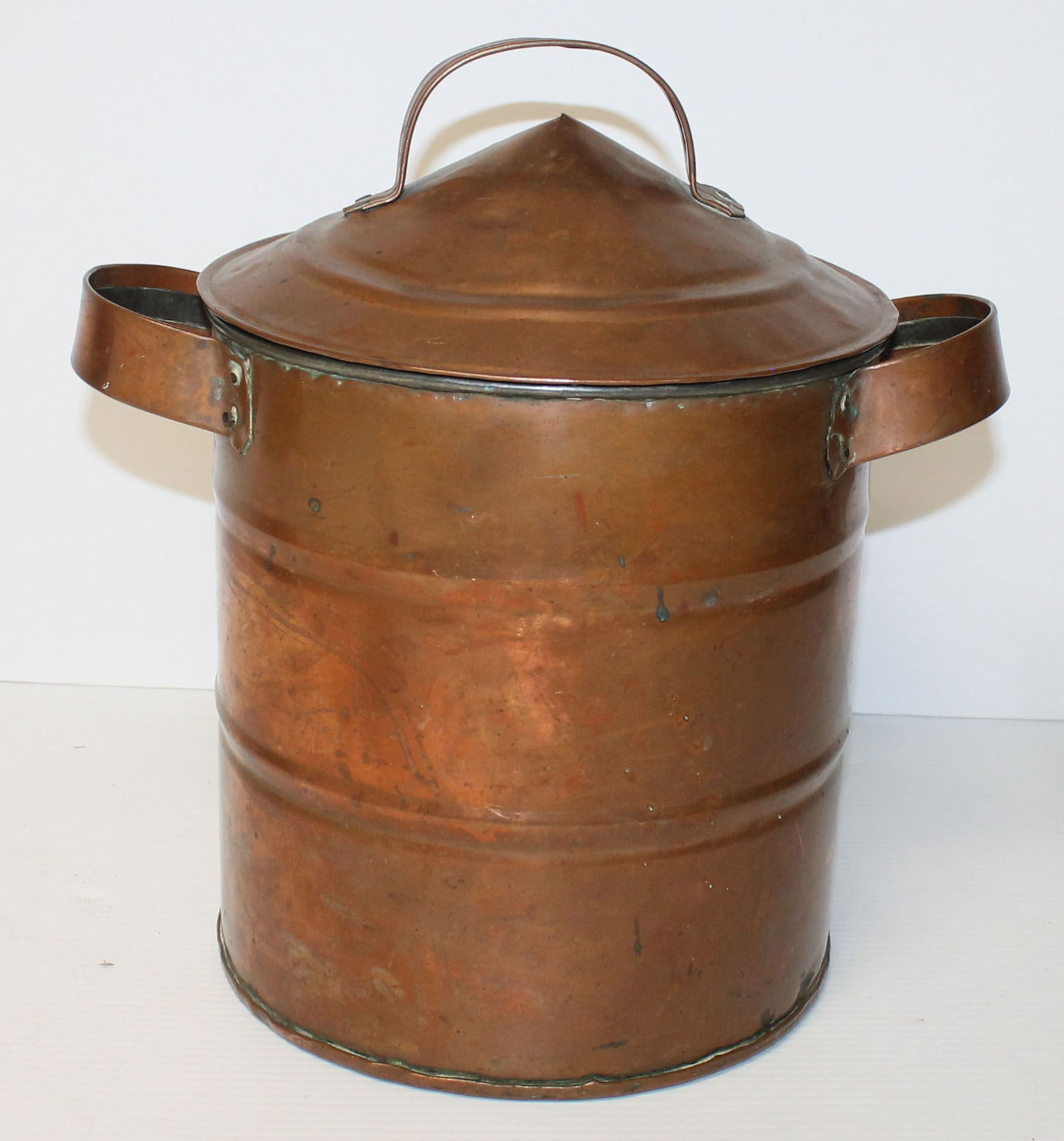 Large copper pot w lid & 2 handles - 14" tall x 10" diam (1 of 7)