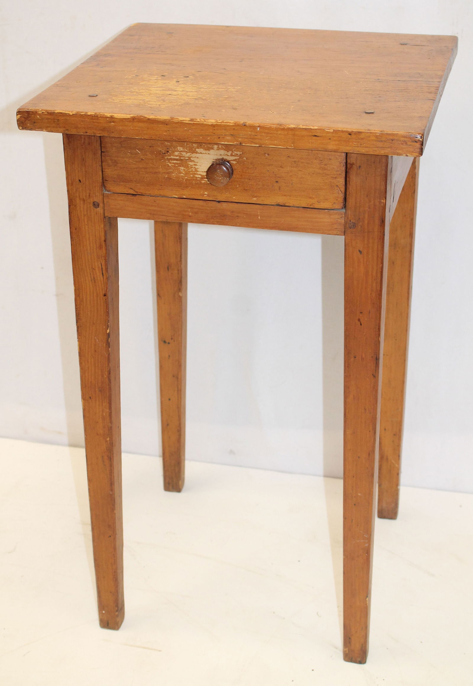 Antique 1 drawer stand w tapered legs - 27" tall x 16 3/4" wide x 16 3/4" deep (1 of 5)
