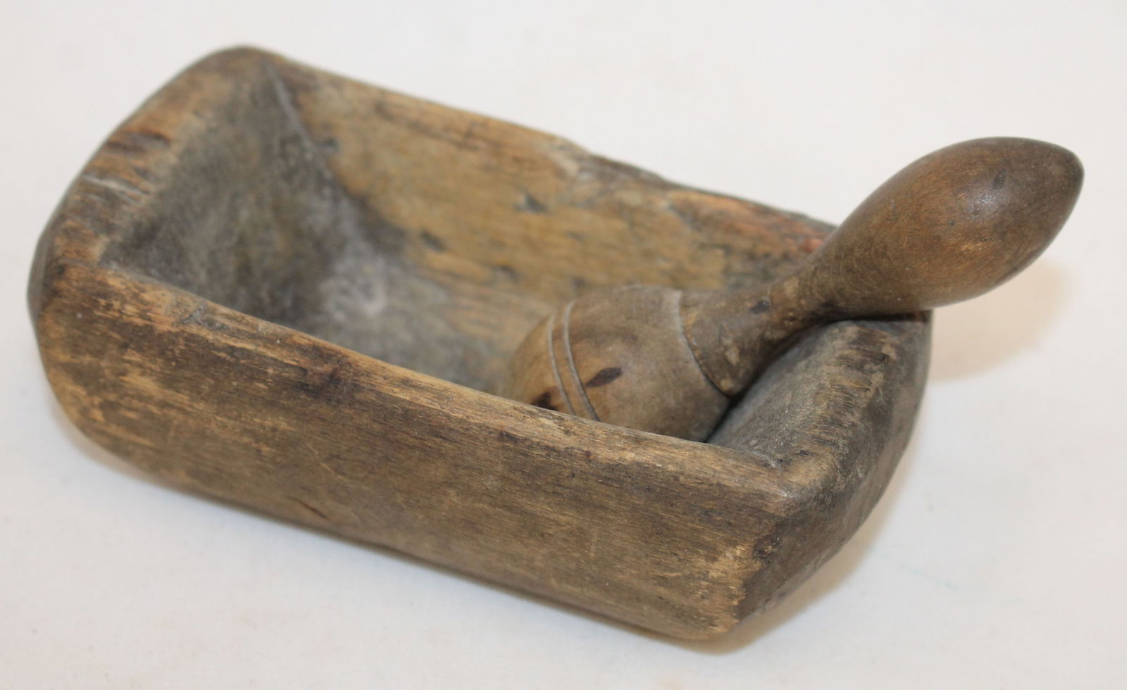 Antique carved wooden shaving bowl w small wooden handled shaving brush - 4"x2" bowl (1 of 3)