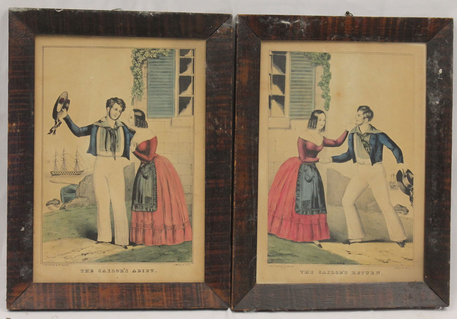 Pair of Currier & Ives prints - "The Sailor's Adieu" & "The Sailor's Return" - overall framed size (1 of 10)