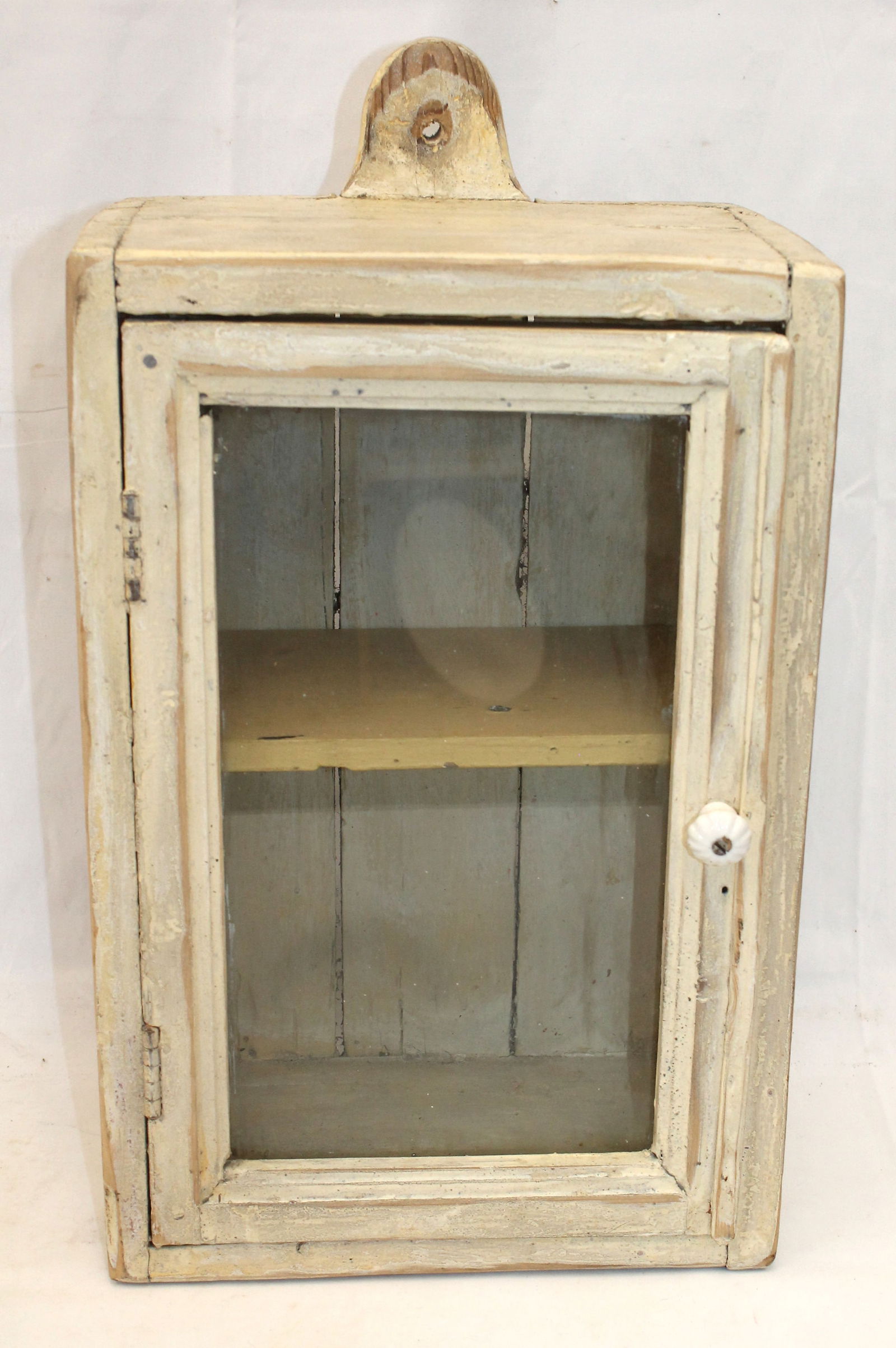 Antique 1 glass door small wall cupboard/medicine cabinet  in white paint - 17 1/2" tall x 11" wide (1 of 6)