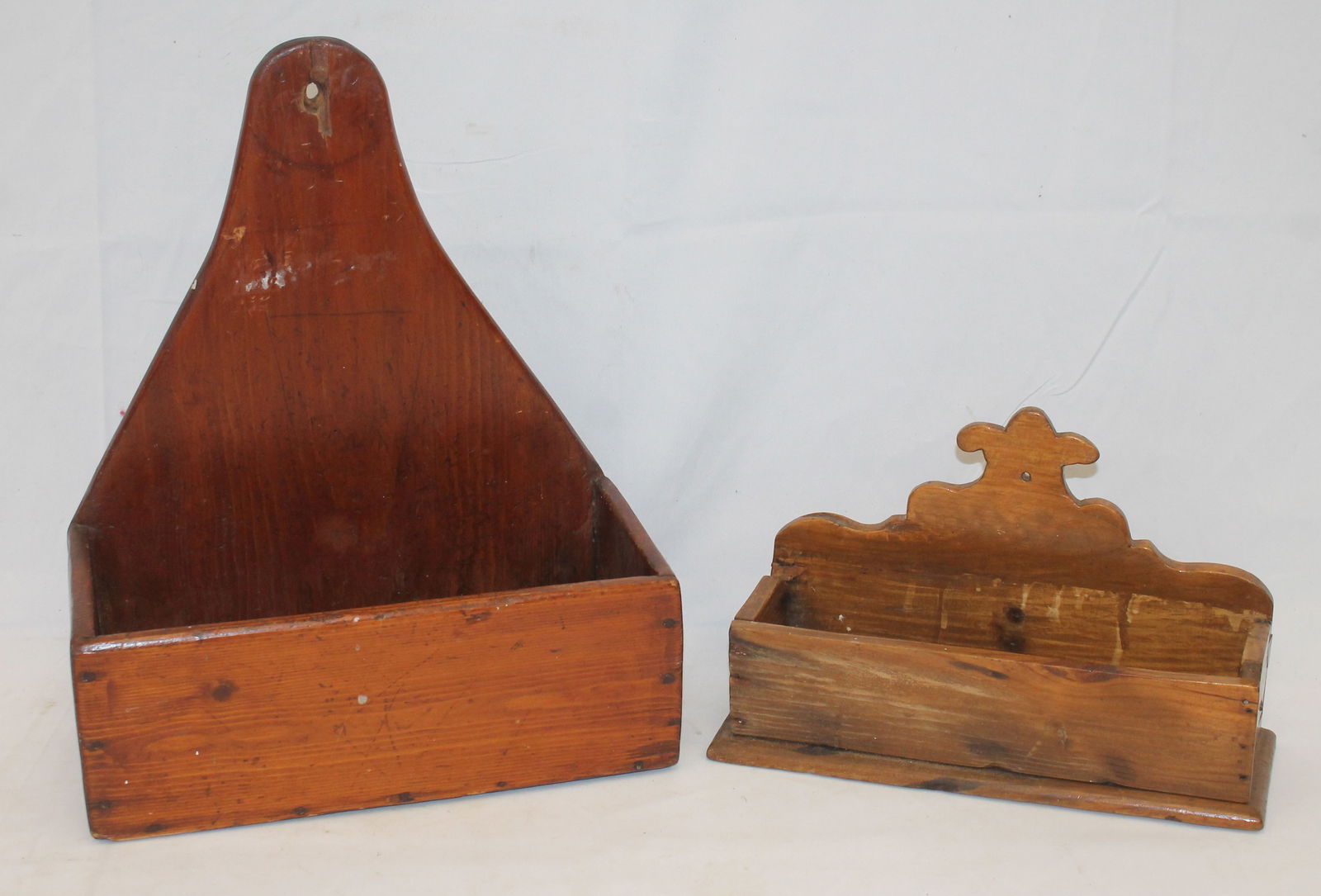 Lot of 2 antique wall boxes in refinished natural surfaces - 18 1/2" tall x 12 1/2" wide x 6" deep & (1 of 9)