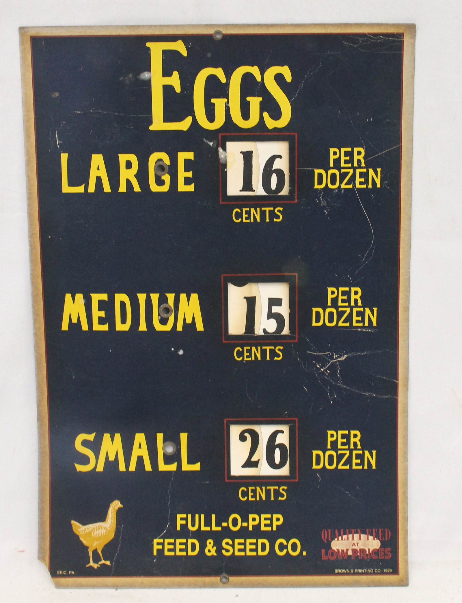 Vintage cardboard advertising price sign for Eggs - 18"x12": Vintage cardboard advertising price sign for Eggs - 18"x12"