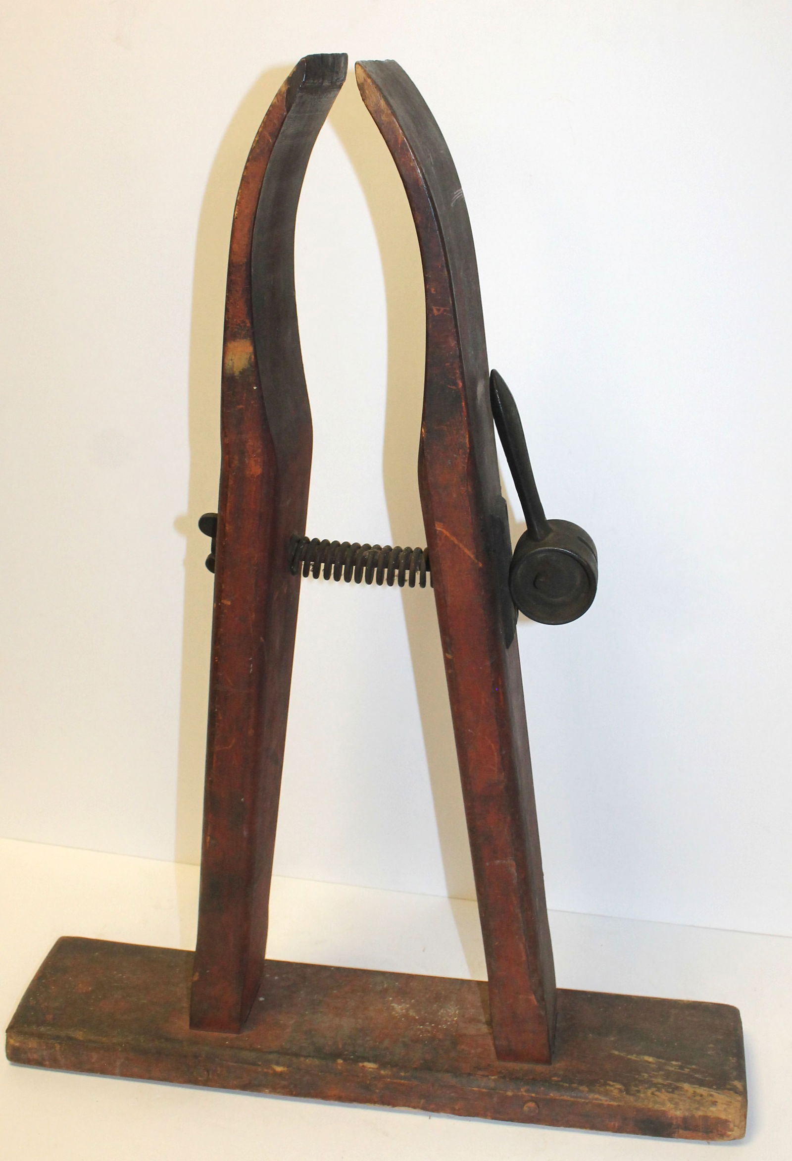 Antique harness maker's vise/clamp in red paint - 27 1/2" tall x 21" wide (1 of 5)