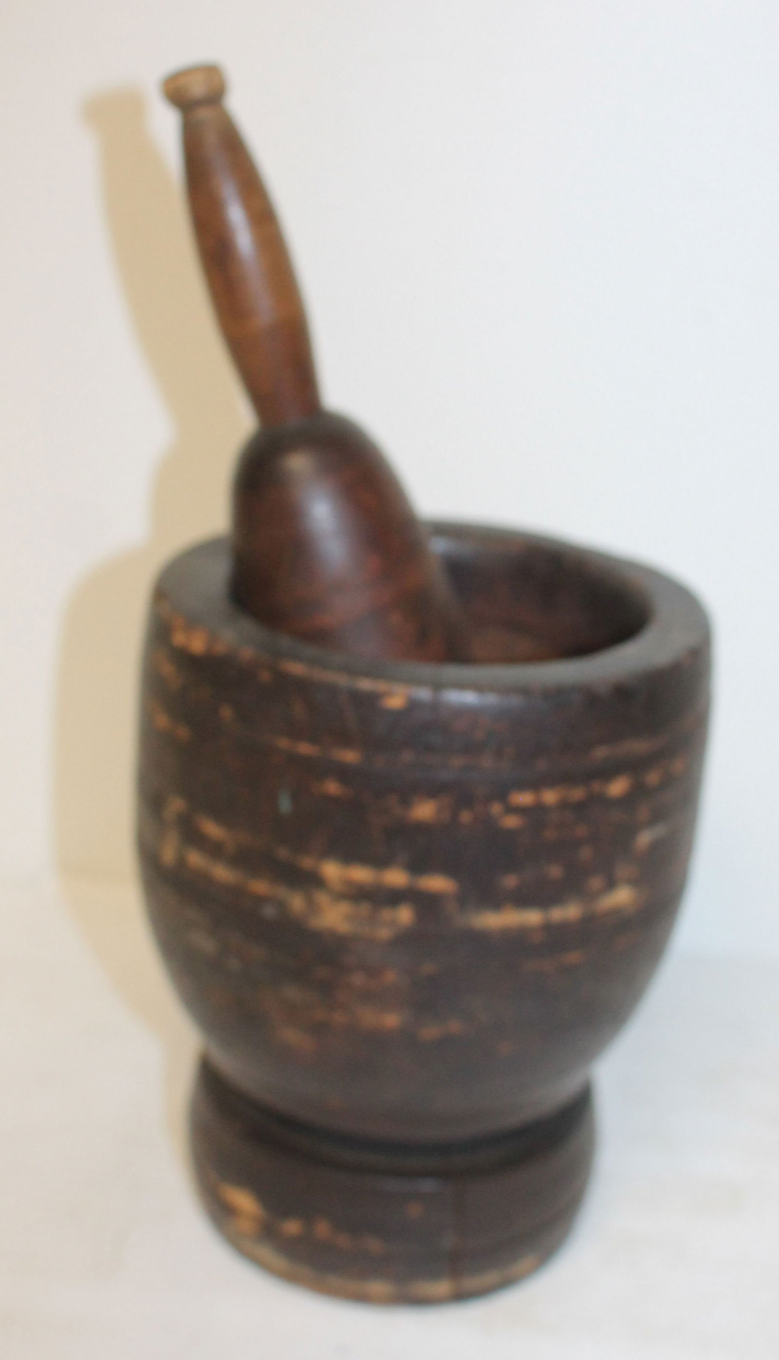Antique wooden mortar & pestle - 7" mortar w 9 1/2" pestle (1 of 4)