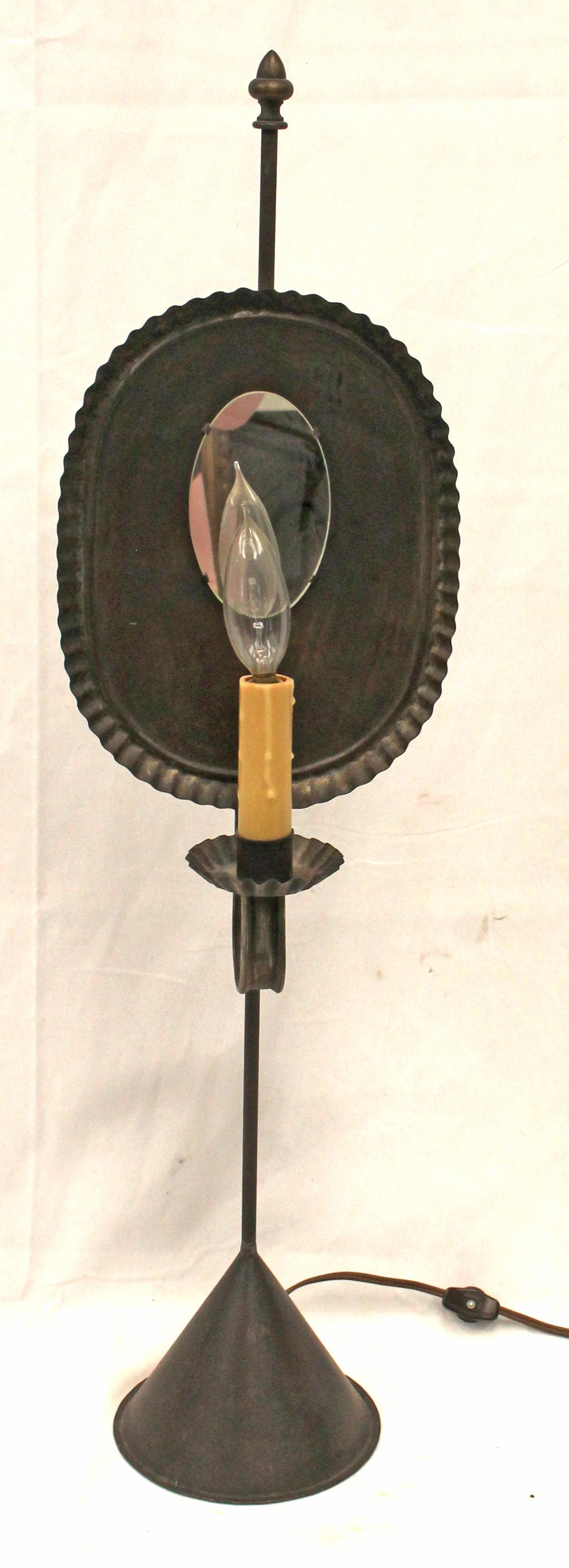 Antique style electrified weighted candle lamp w tin reflector (1 of 6)