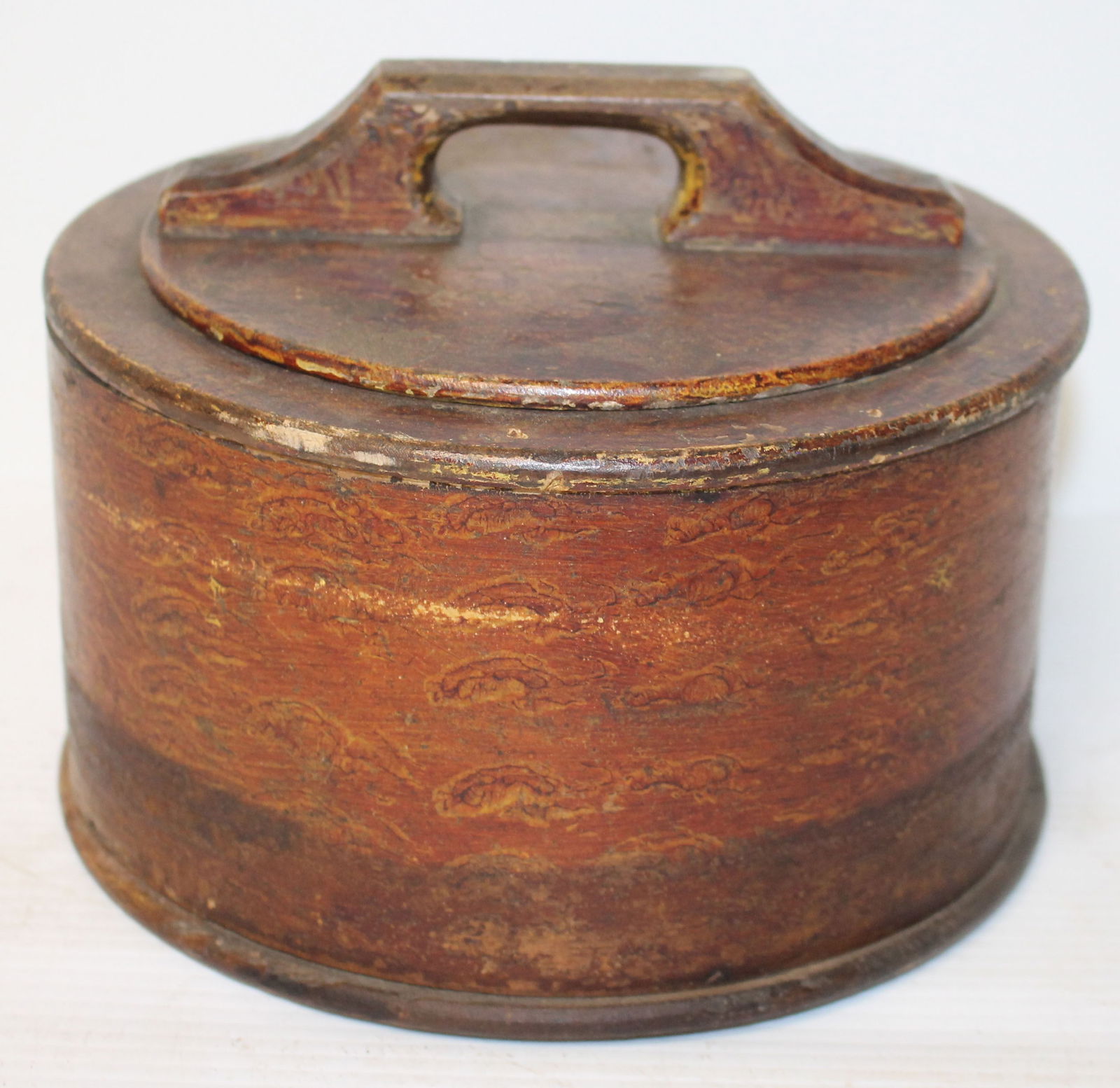 Antique grain painted cake box - 7" tall incl handle x 8 1/4" diam (1 of 4)