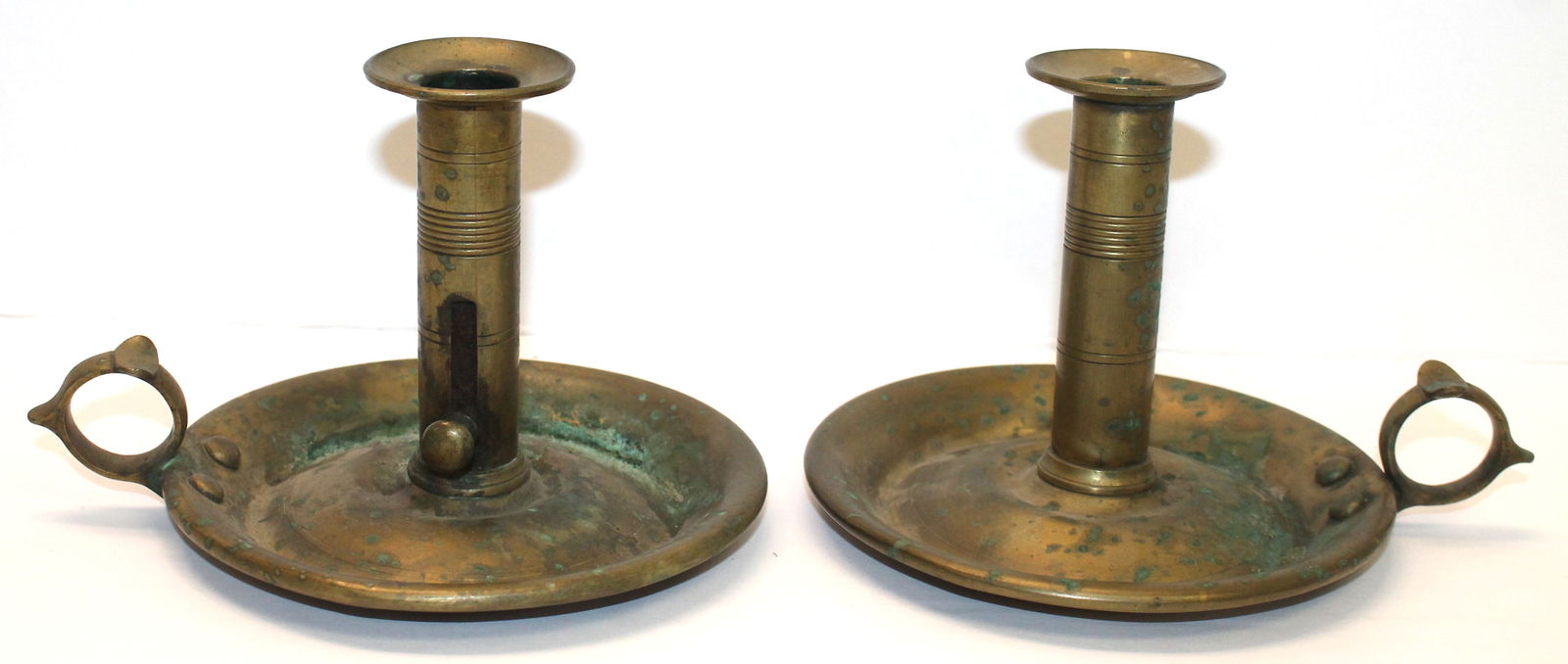 Pr of antique brass push up candlesticks - 4" tall (1 of 7)