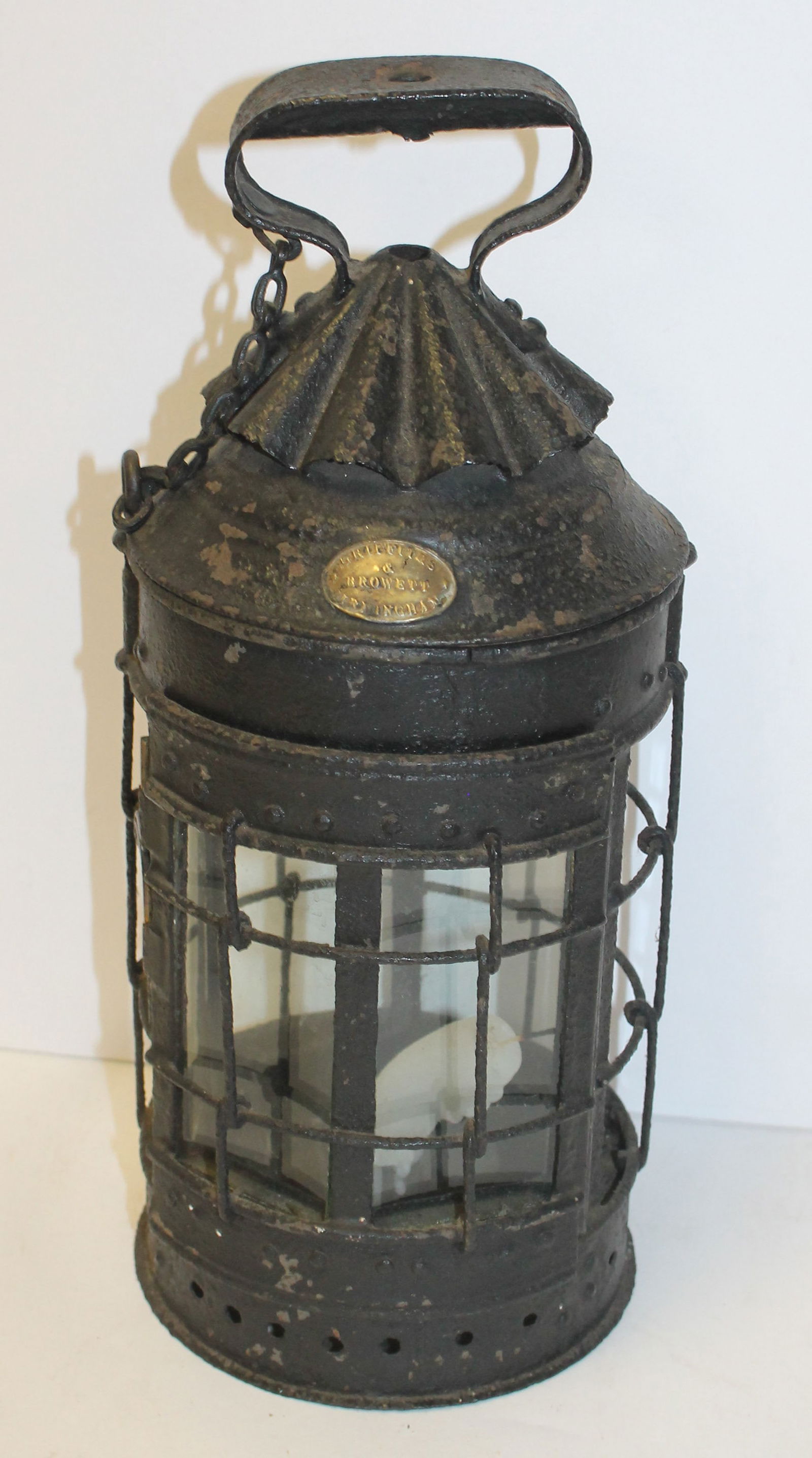 Antique marine candle lantern in black paint - 13" tall (1 of 5)