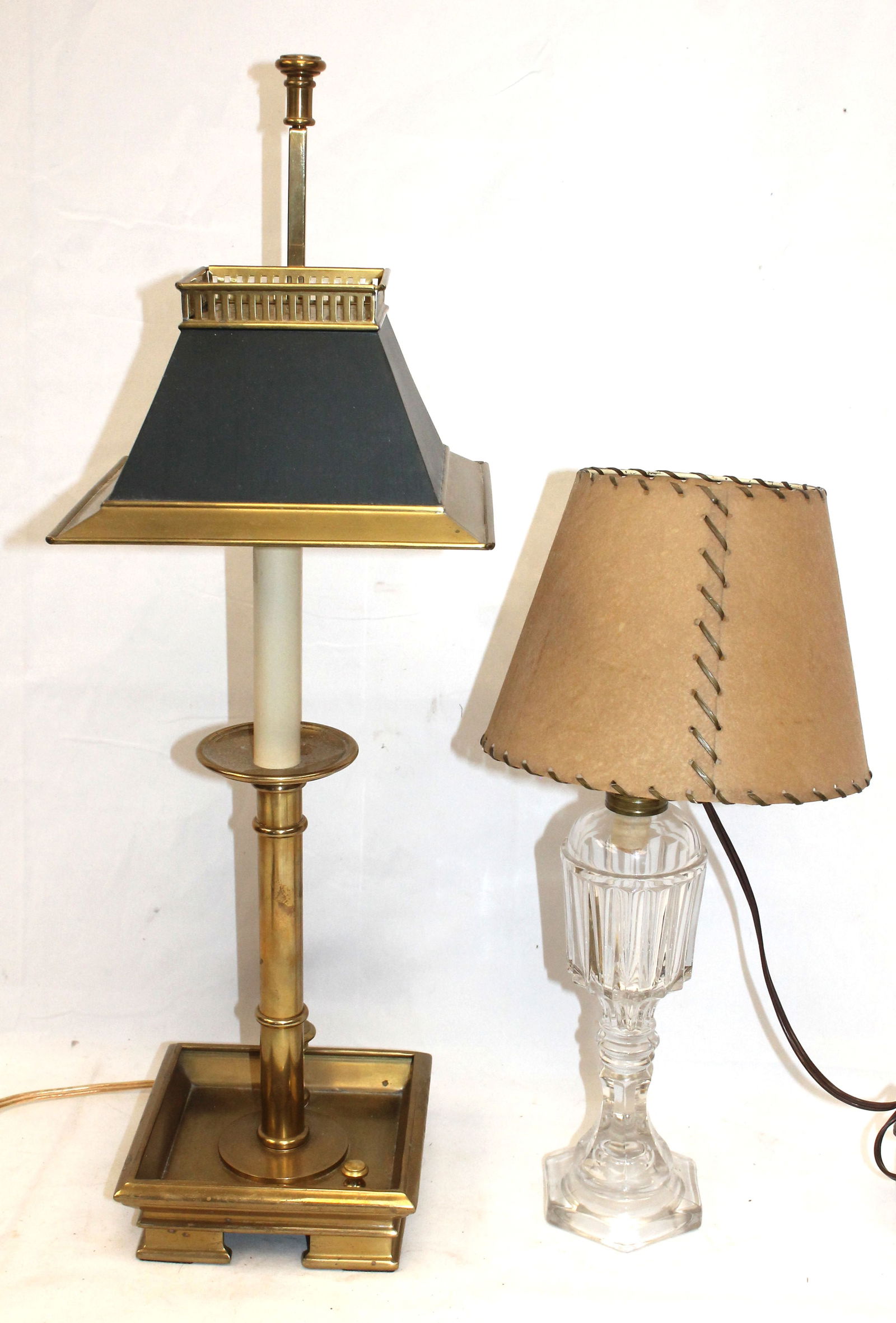 Lot of 2 antique style electrified table lamps - 26" & 17" tall (1 of 4)