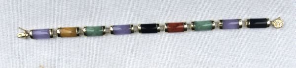 Multi colored Chinese Jade & 14k gold bracelet: Multi colored Chinese Jade & 14k gold bracelet