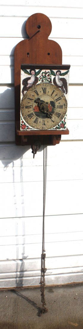 18thC wag on the wall clock w some restoration - 2: 18thC wag on the wall clock w some restoration - 20"