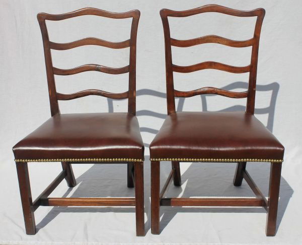 pr of period Chippendale ca 1760-1780 carved walnu: pr of period Chippendale ca 1760-1780 carved walnut ribbon back stretcher based dining chairs w mint condition burgundy leather upholstered seats