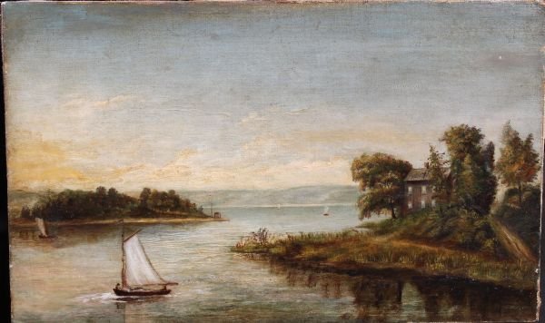 9"x15" o/c Hudson River school ca 1880 (relined): 9"x15" o/c Hudson River school ca 1880 (relined)