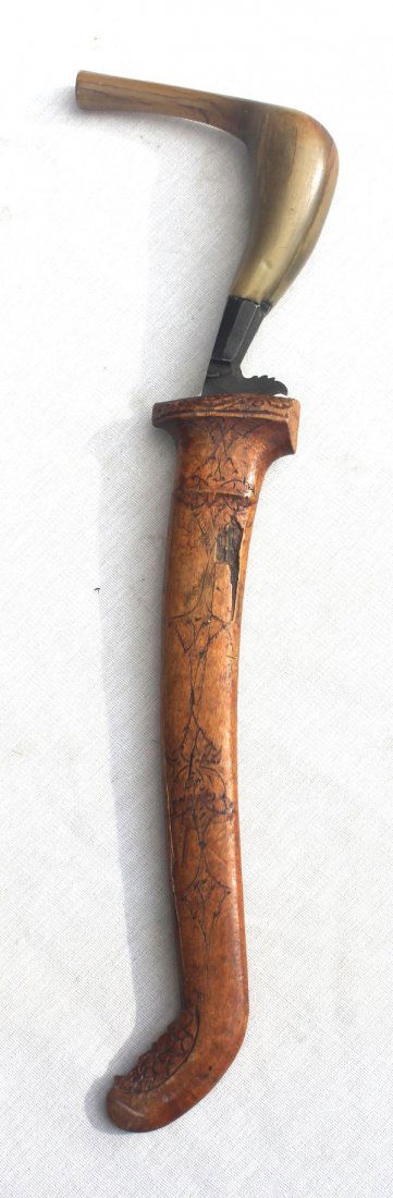 antique Turkish bizarre knife w horn handle - 12": antique Turkish bizarre knife w horn handle - 12" long