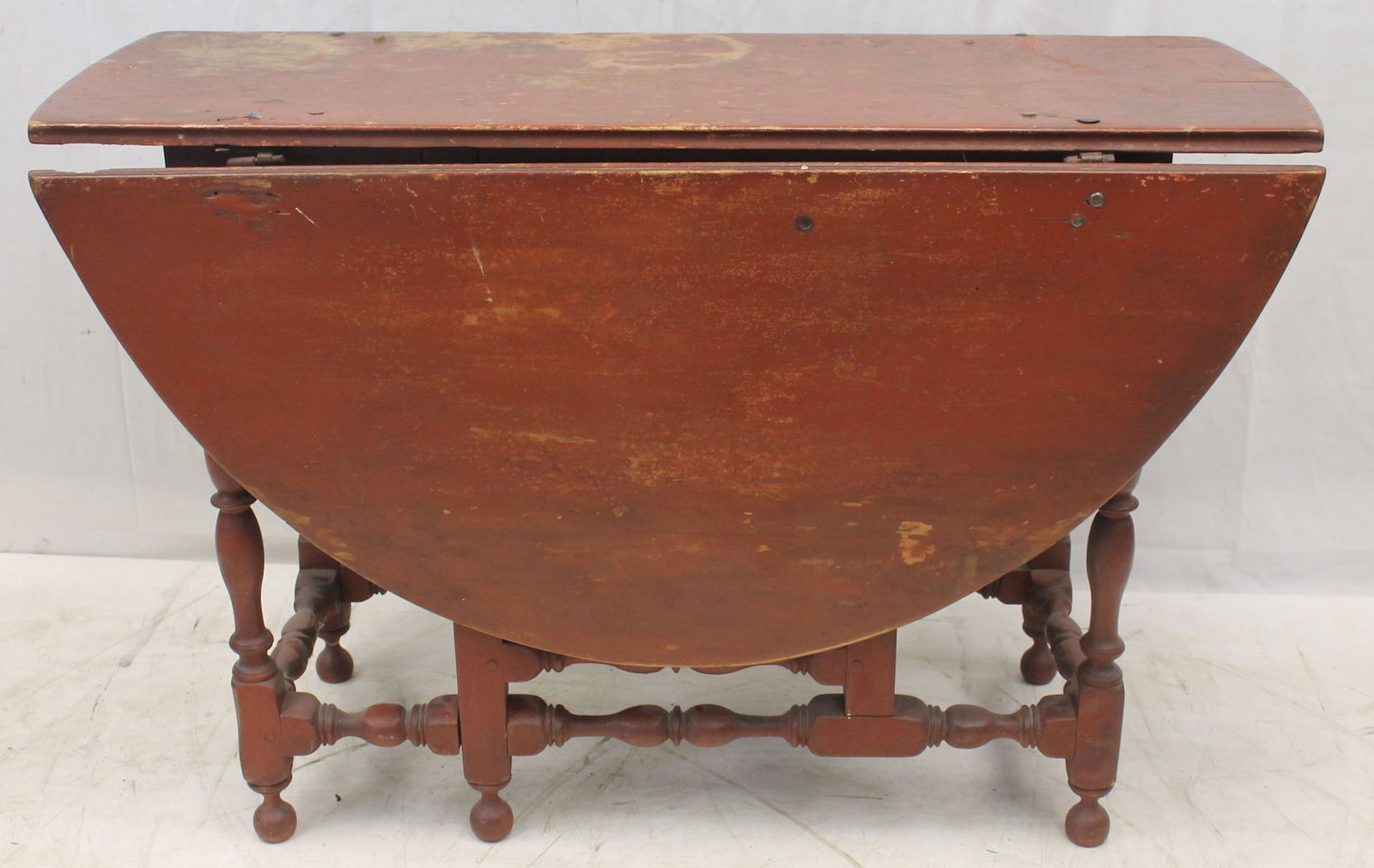 19thC gateleg table in red paint - 27" tall x 41" wide x 52" w leaves raised (1 of 11)
