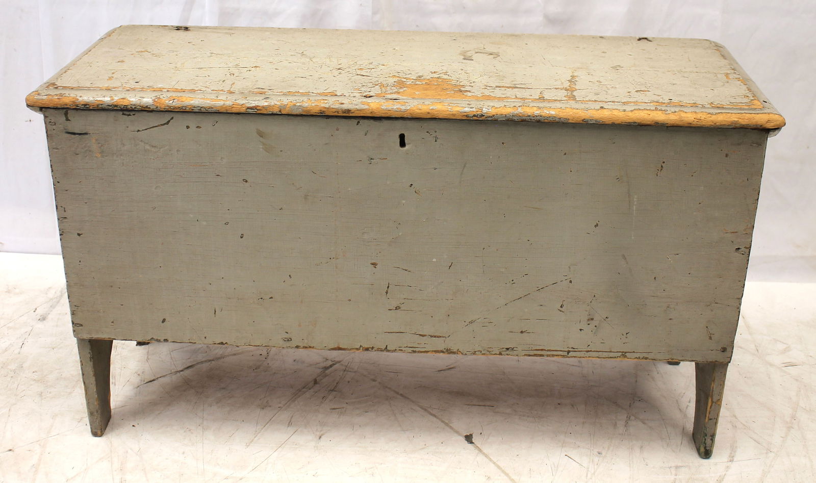 Antique blanket chest on cut out base in gray paint - 22" tall x 38 1/2" wide x 14" deep (1 of 6)