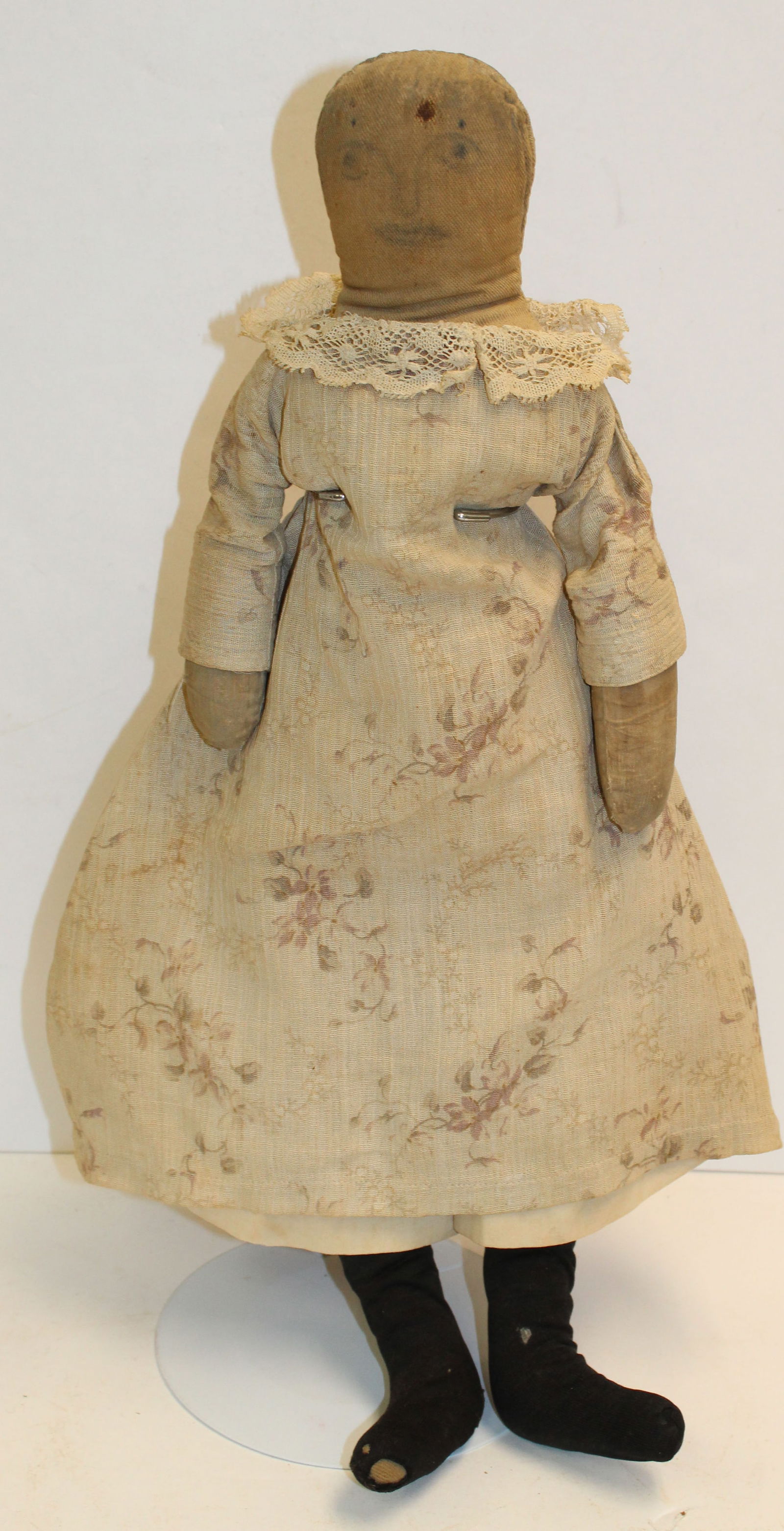 Late 19thC cloth doll w penciled face - 16" tall (1 of 8)