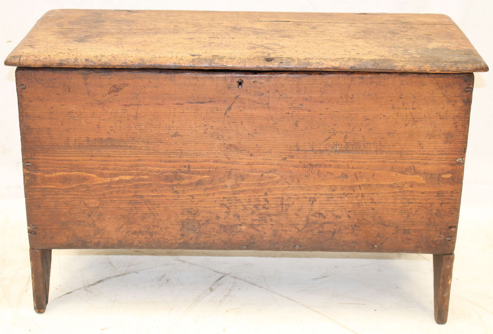 Diminutive antique CT blanket chest w "M" cut out base in natural surface - 19 3/4" tall x 31" wide (1 of 8)