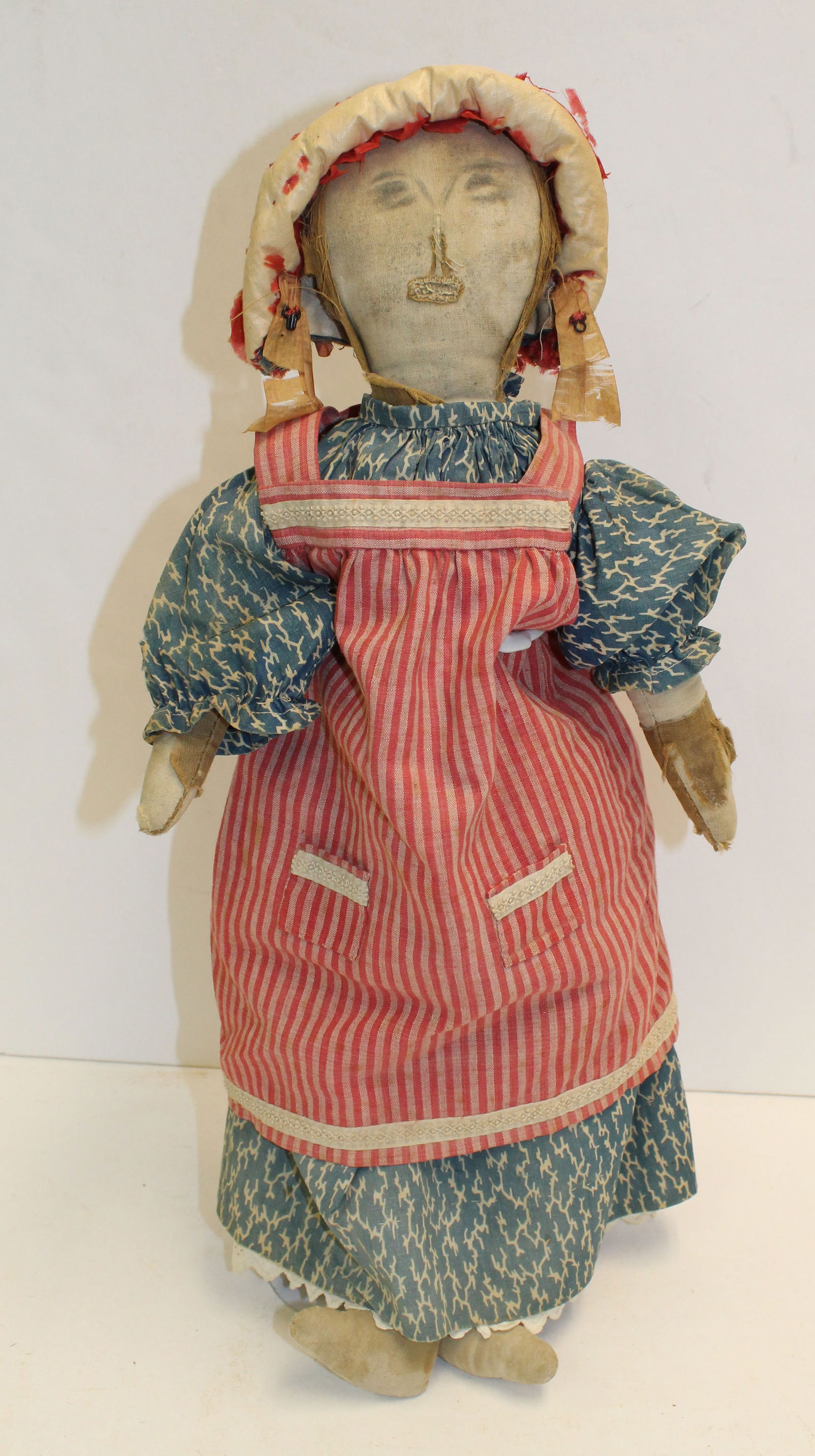 Late 19th/early 20thC cloth doll w penciled face - 16" tall (1 of 8)