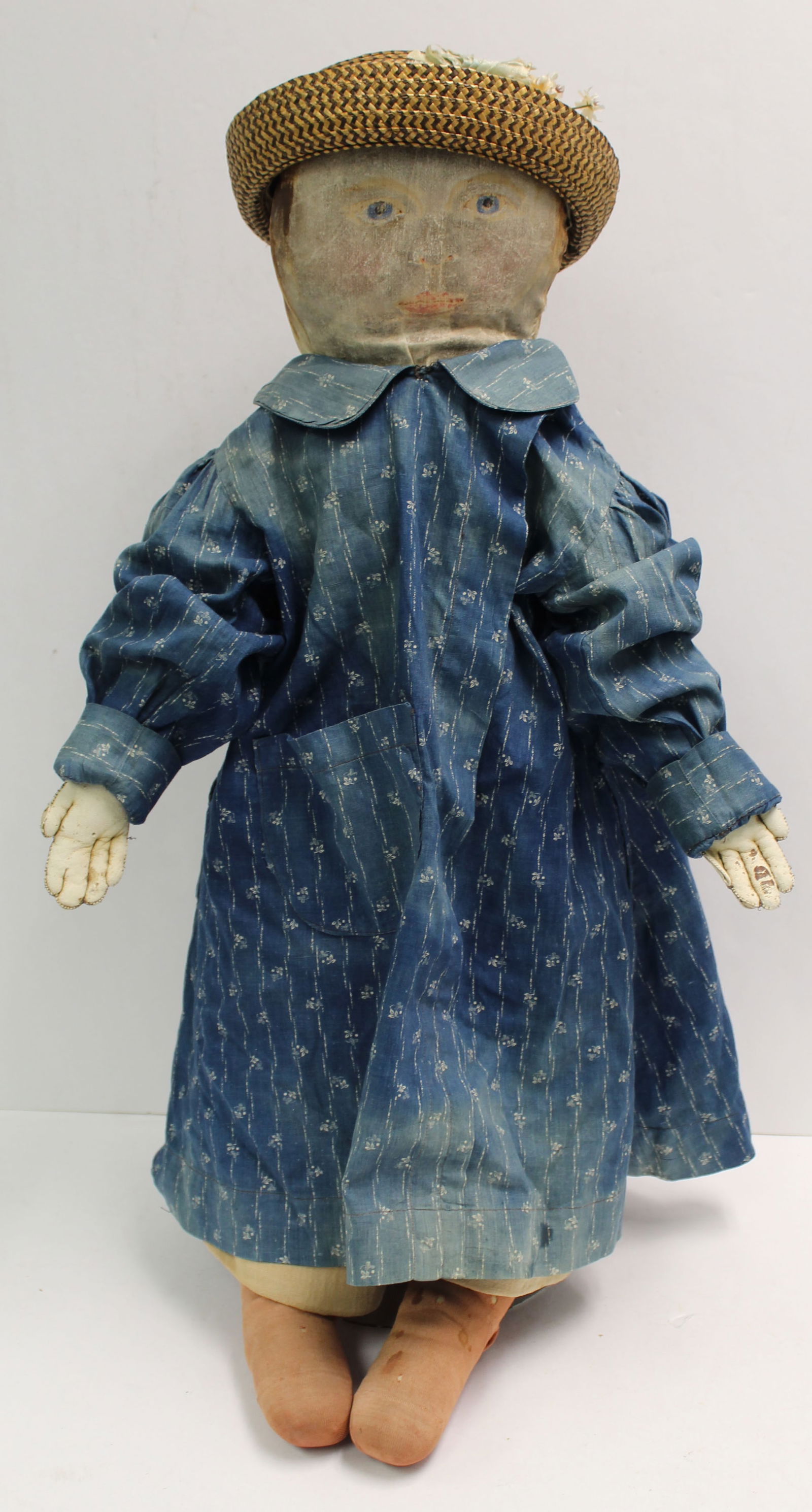 Late 19th/early 20thC cloth doll w painted face - 28" tall (1 of 8)