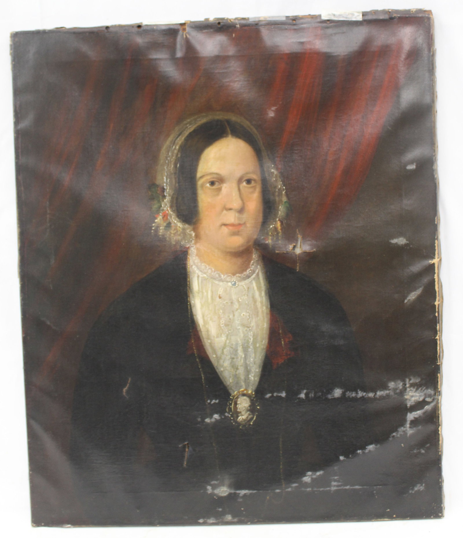 Antique o/c portrait of a woman - as found - unframed - 30"x25": Antique o/c portrait of a woman - as found - unframed - 30"x25"