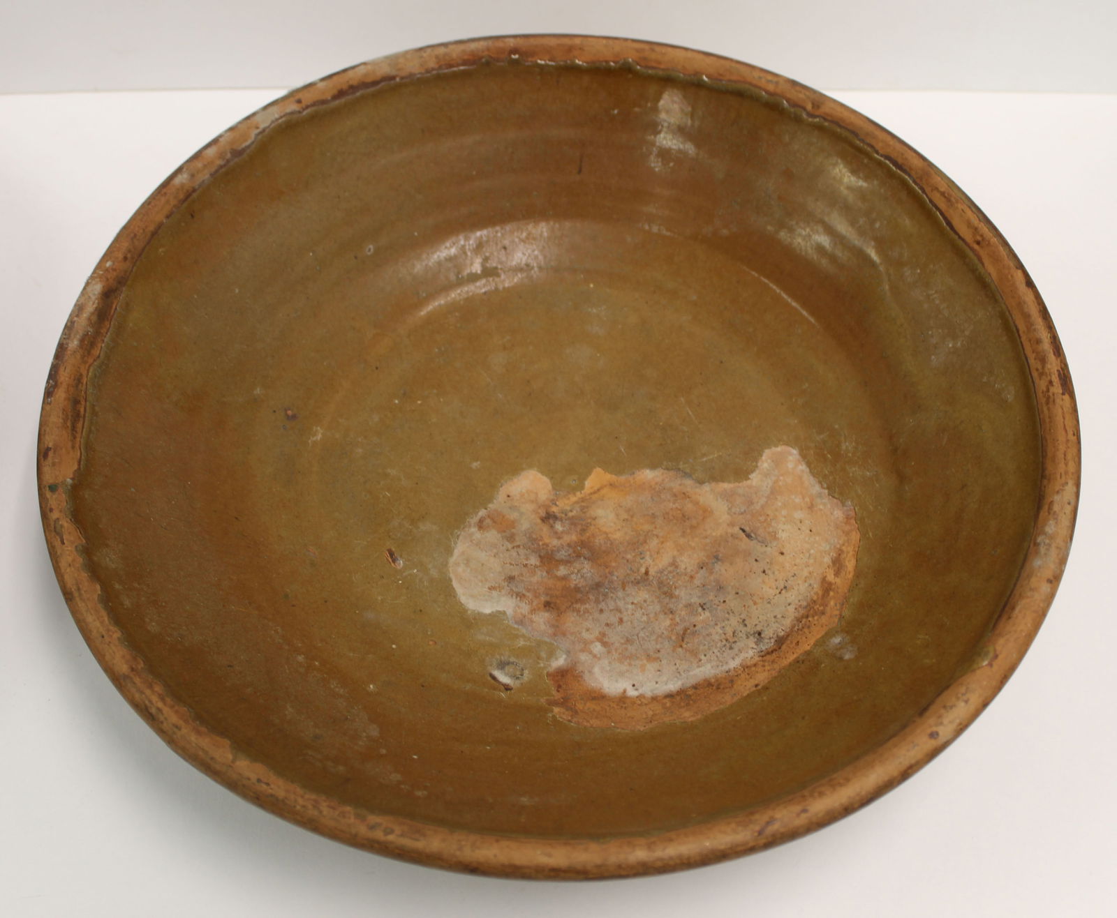 Antique redware milkpan - 13 1/4" diam (1 of 6)