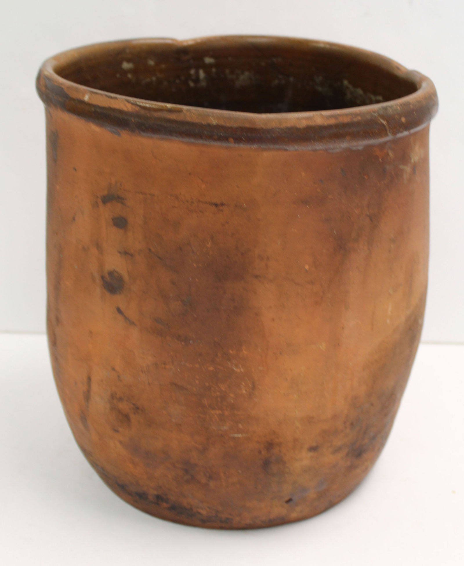 Antique large redware lard pot - 10" tall x 9 1/4" diam - as found (1 of 6)