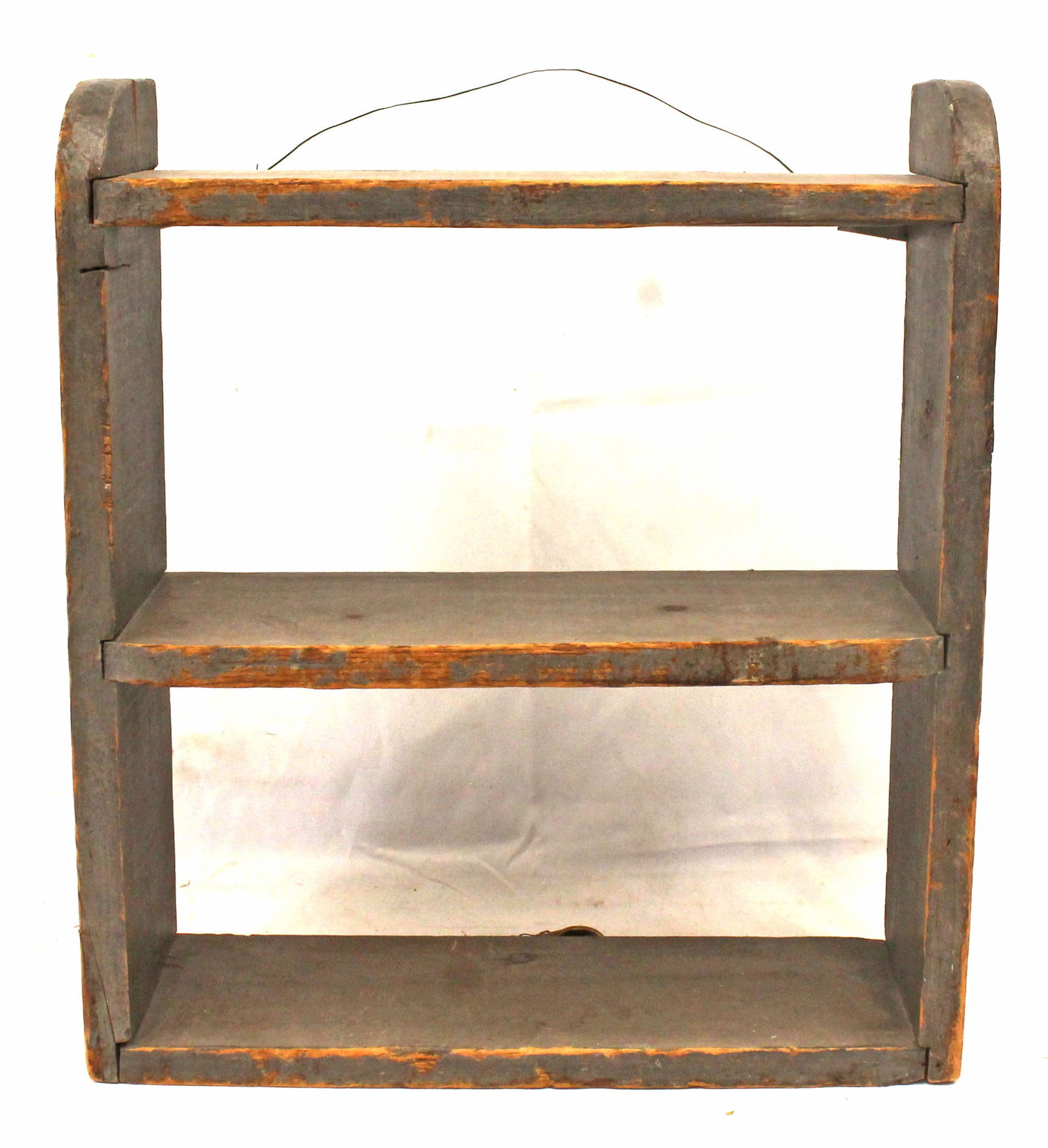 Antique small wall shelf in gray paint - 18" tall x 15 3/4" wide x 6" deep (1 of 5)