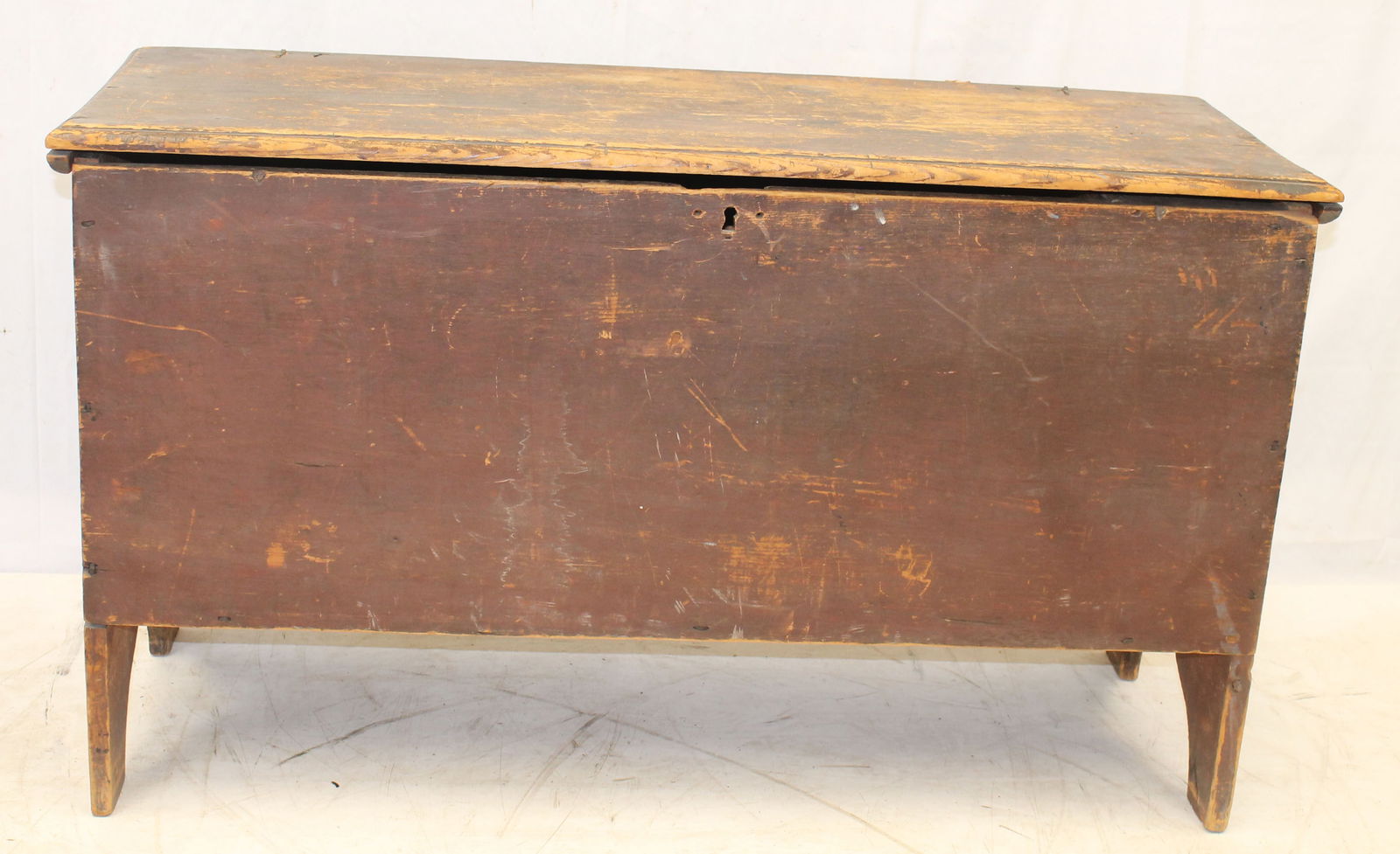 Antique blanket box on bootjack ends in Spanish Brown paint - 25" tall x 43 1/2" wide x 16 1/2" deep (1 of 10)