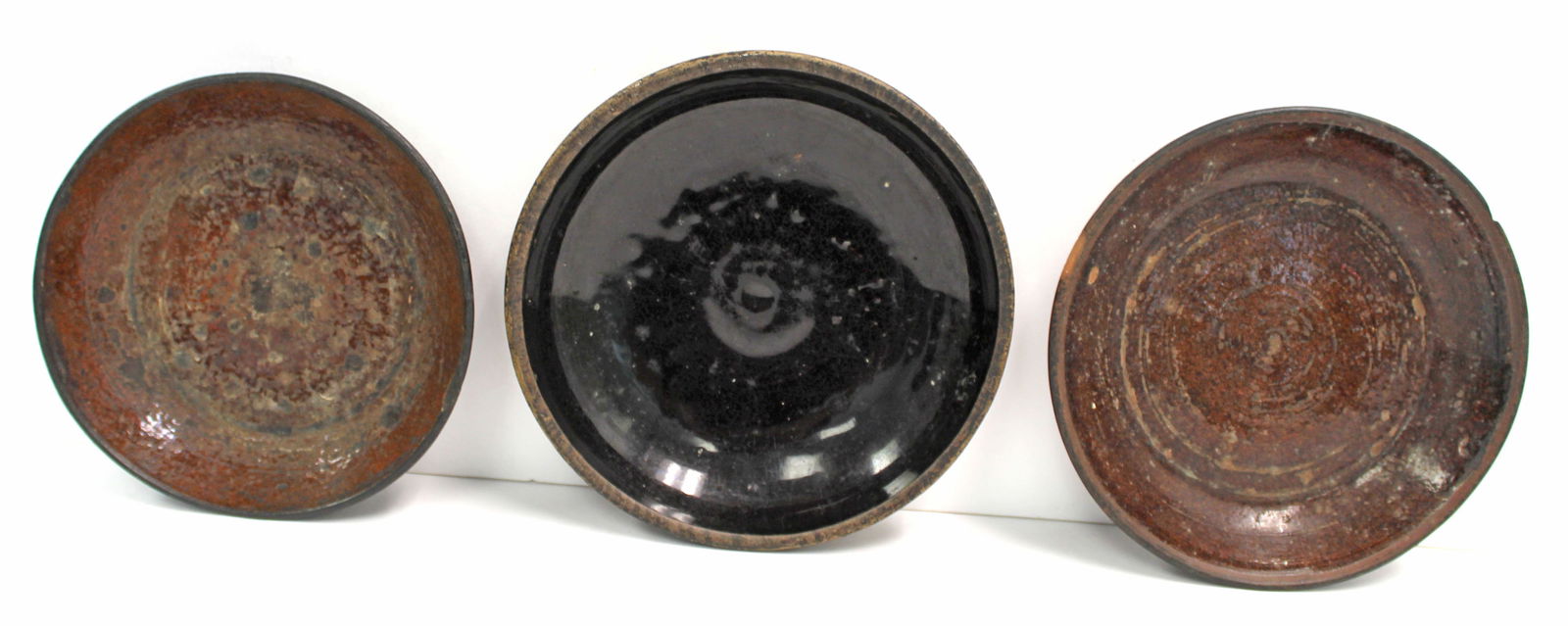 Lot of 3 antique redware plates - 7 1/4", 7 3/4" & 8" diam (1 of 9)